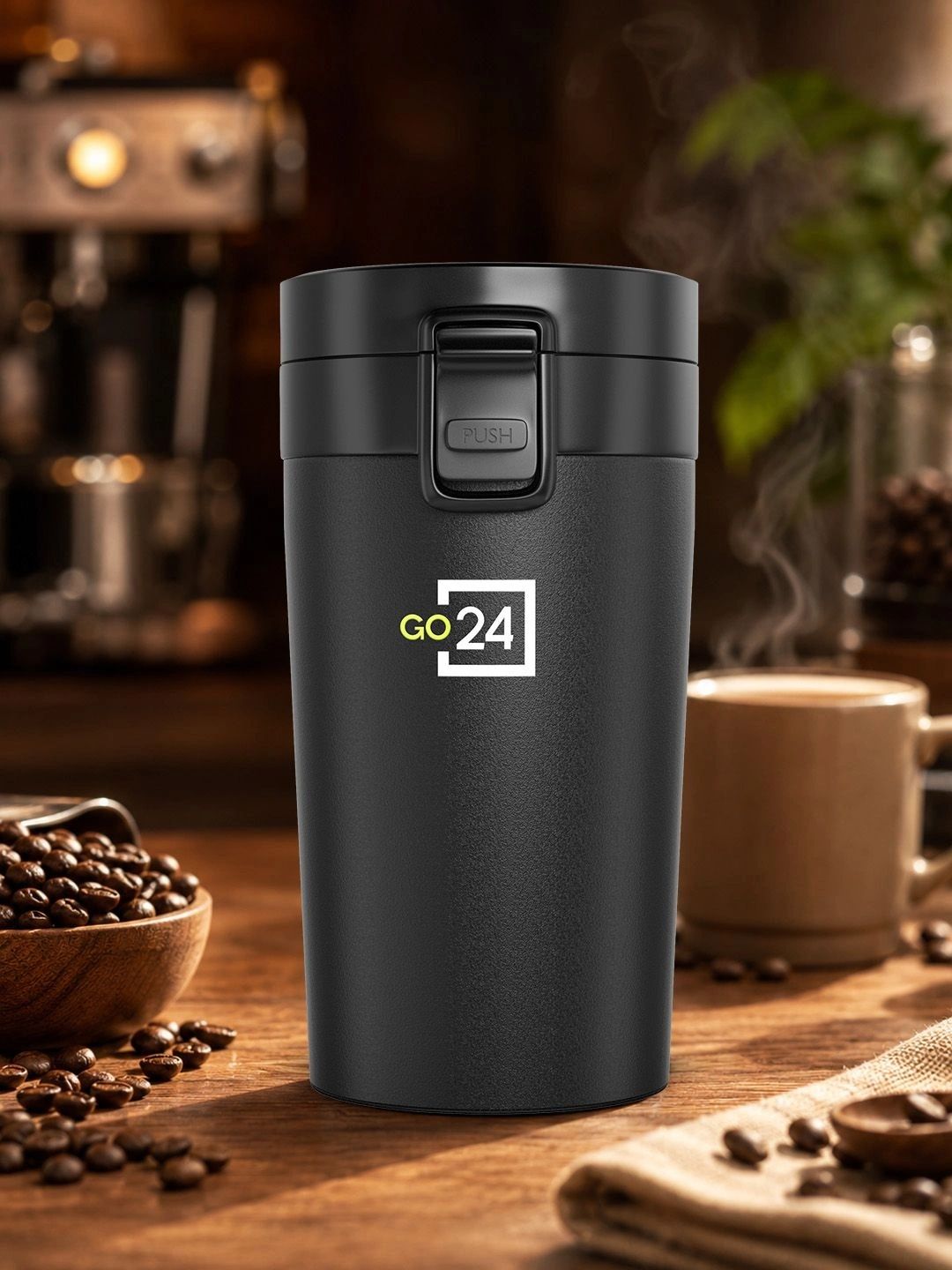 Pexpo Cocoa Vacuum Insulated Hot & Cold Spill Proof Stainless Steel Coffee Mug Black 260ml