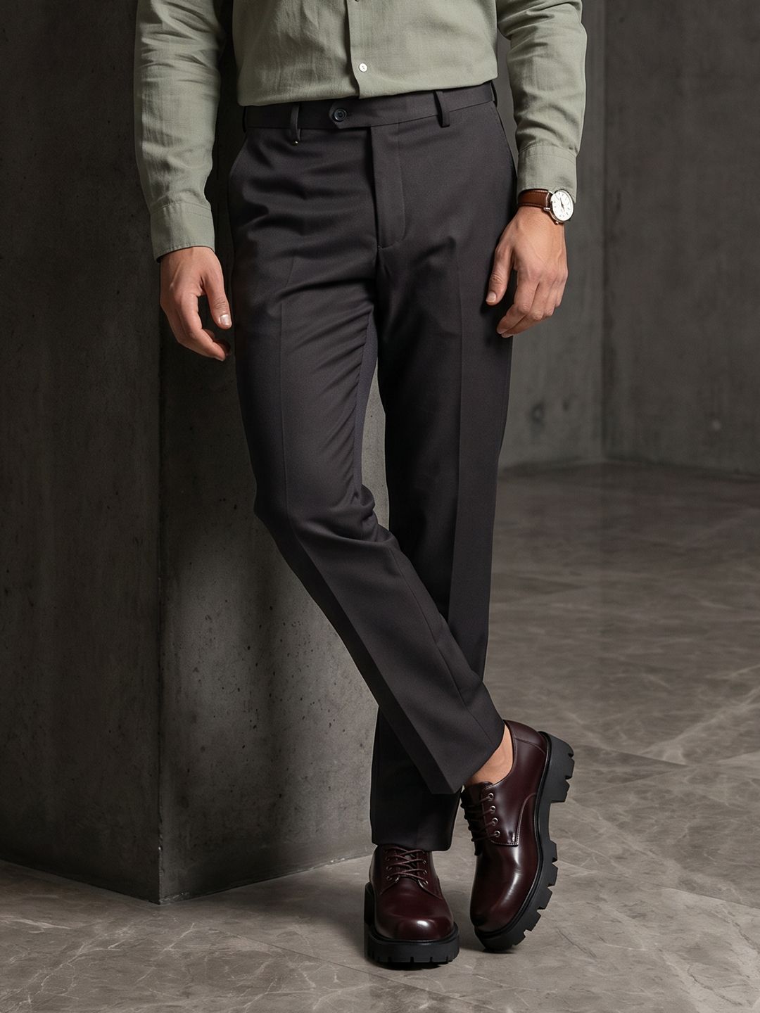 INVICTUS Mid-Rise Cotton Formal Trousers
