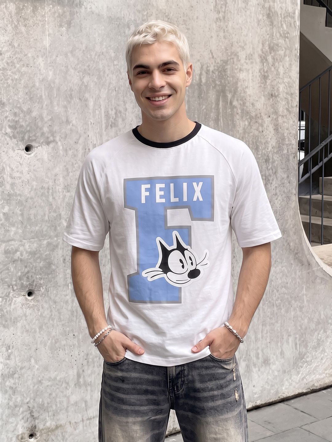 Felix the Cat by Kook N Keech Felix The Cat Printed Pure Cotton Relaxed Fit T-shirt