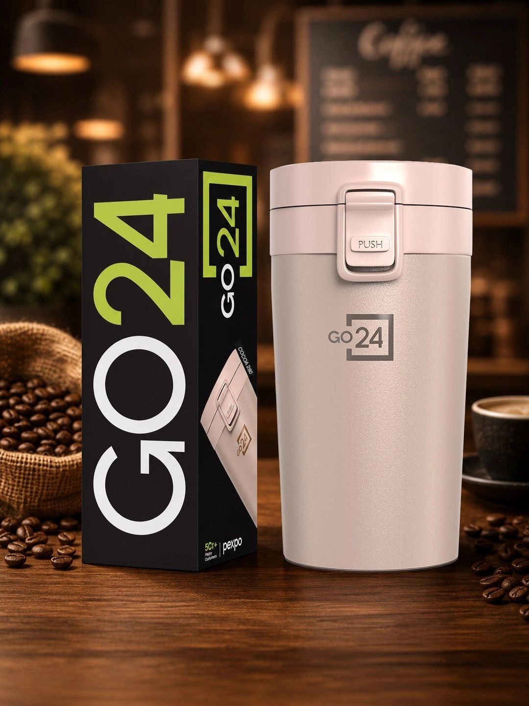 Pexpo Cocoa Vacuum Insulated Hot & Cold Spill Proof Stainless Steel Coffee Mug Beige 260ml
