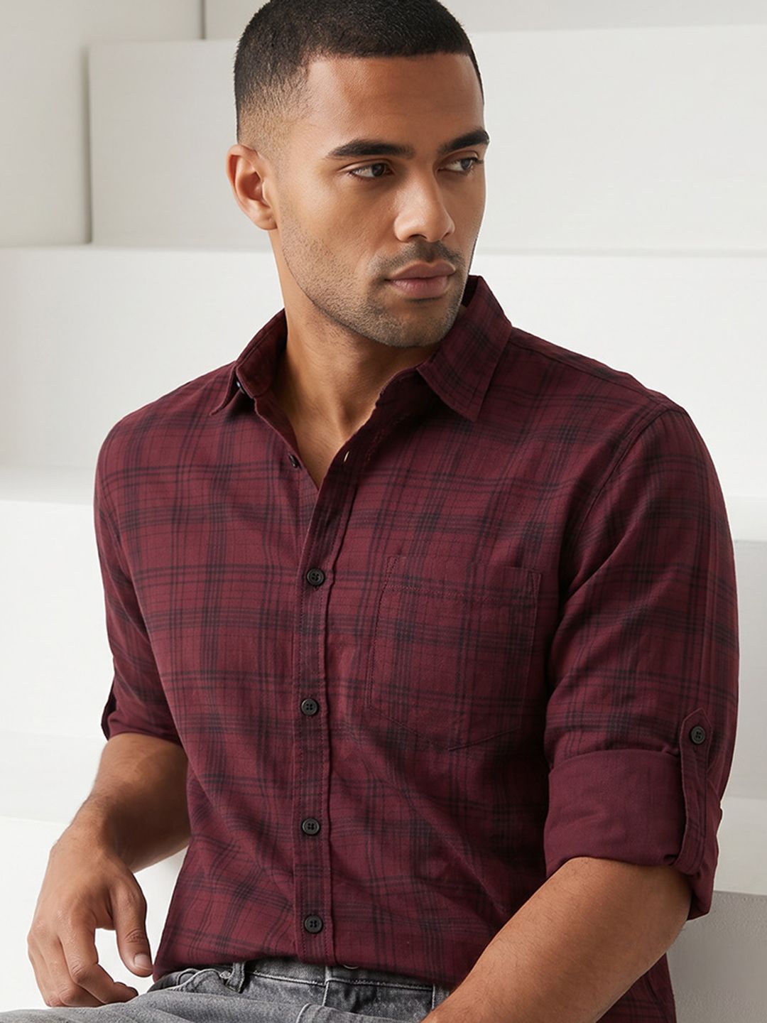 Roadster Life Co. Soft Touch Twill Plaid Casual Shirt