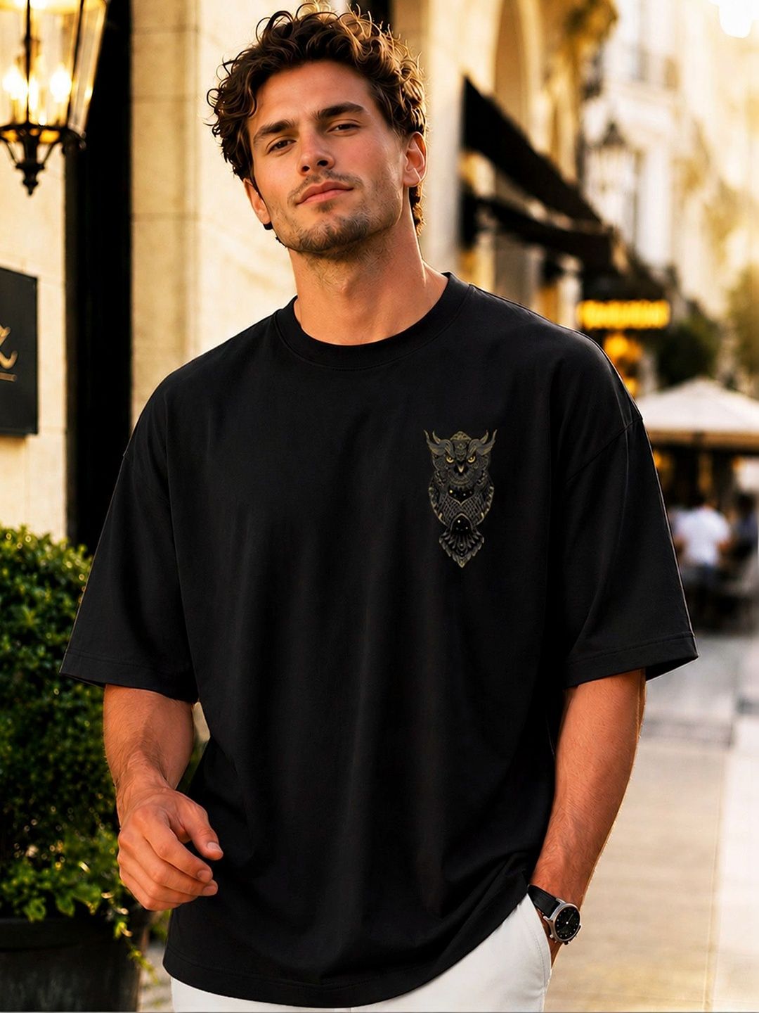 AUSK Men Printed Drop-Shoulder Sleeves T-shirt