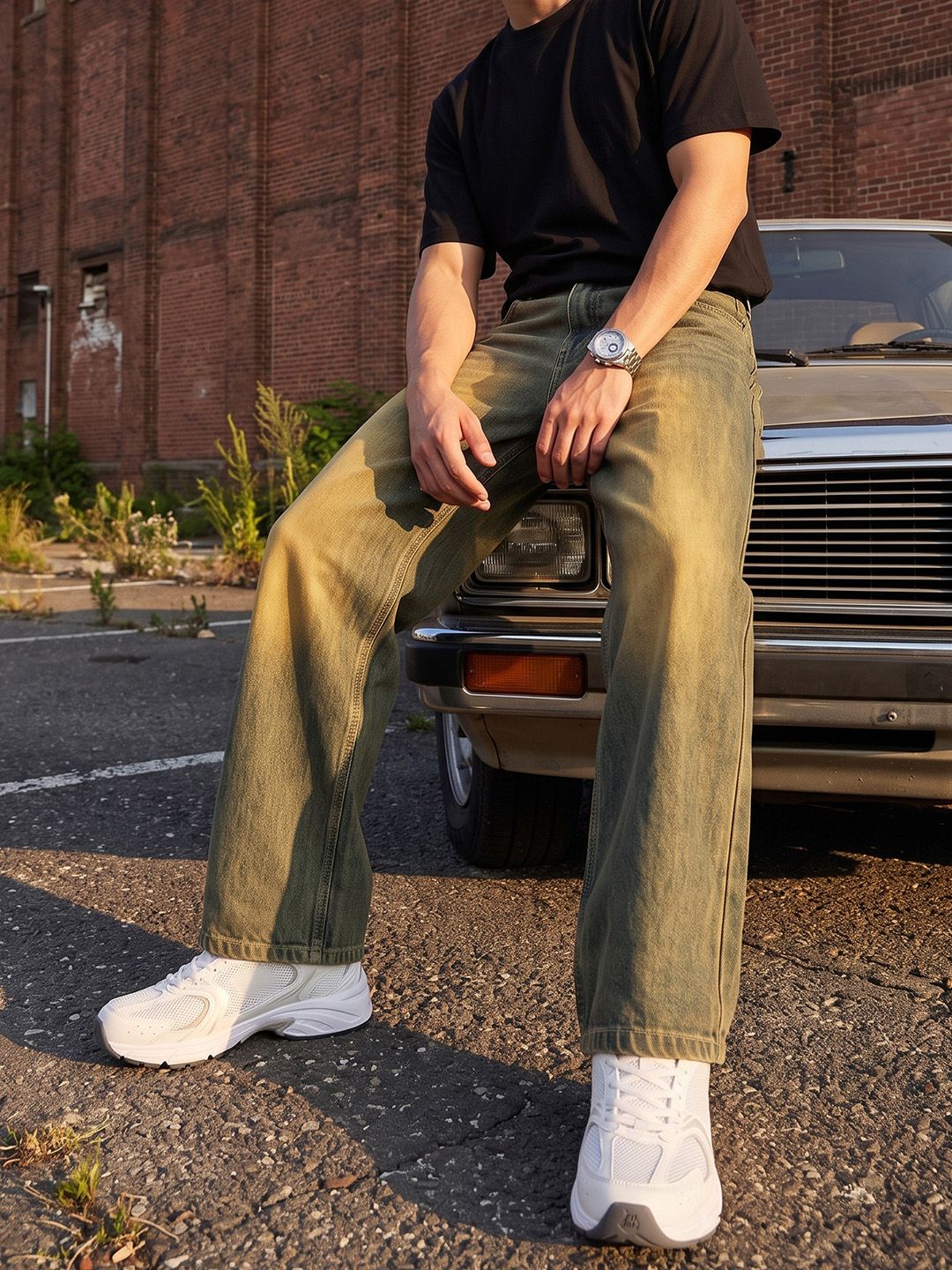 The Roadster Life Co. Men Wide Leg Heavy Fade Pure Cotton Jeans