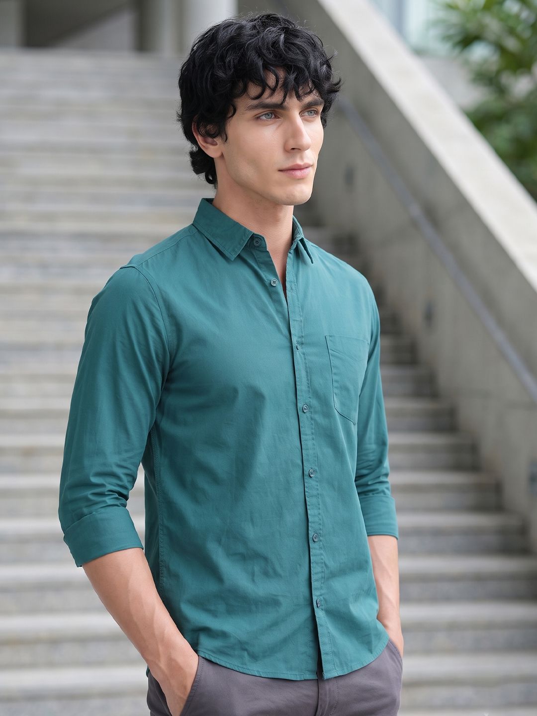 HERE&NOW Men Regular Fit Peach Premium Cotton Casual Shirt