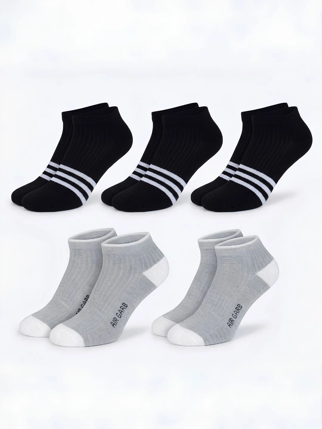 AIR GARB Unisex Pack of 5 Cotton Striped Ankle Length Socks