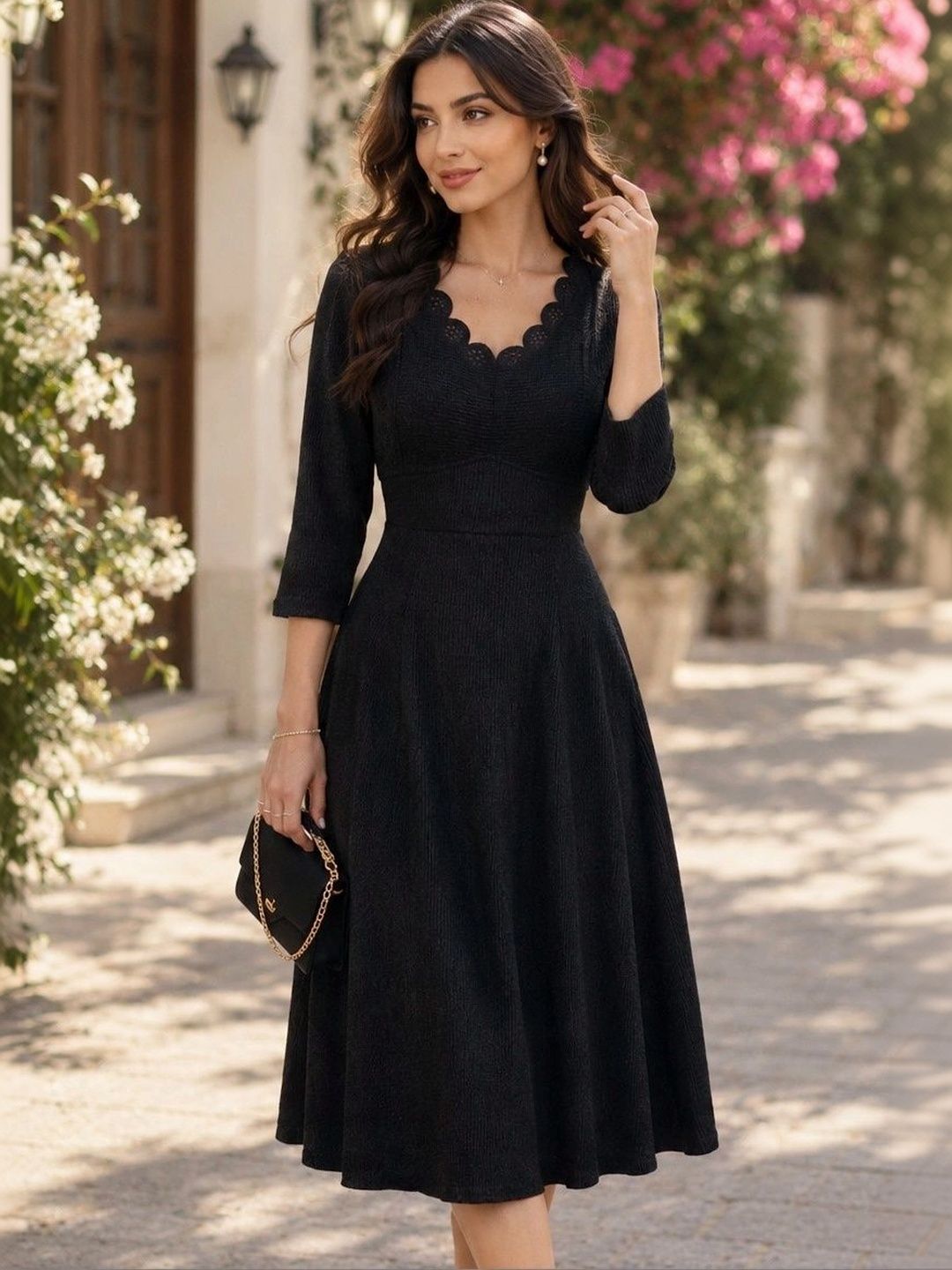 Buy SAKSHI TRADER Women V-Neck A-Line Midi Dress - Dresses for