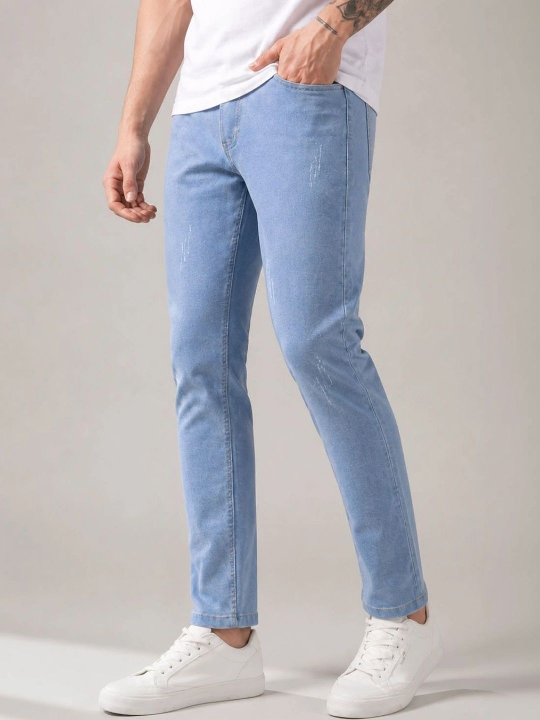 BREXX Men Jean Slim Fit Mid-Rise Low Distress Stretchable Jeans