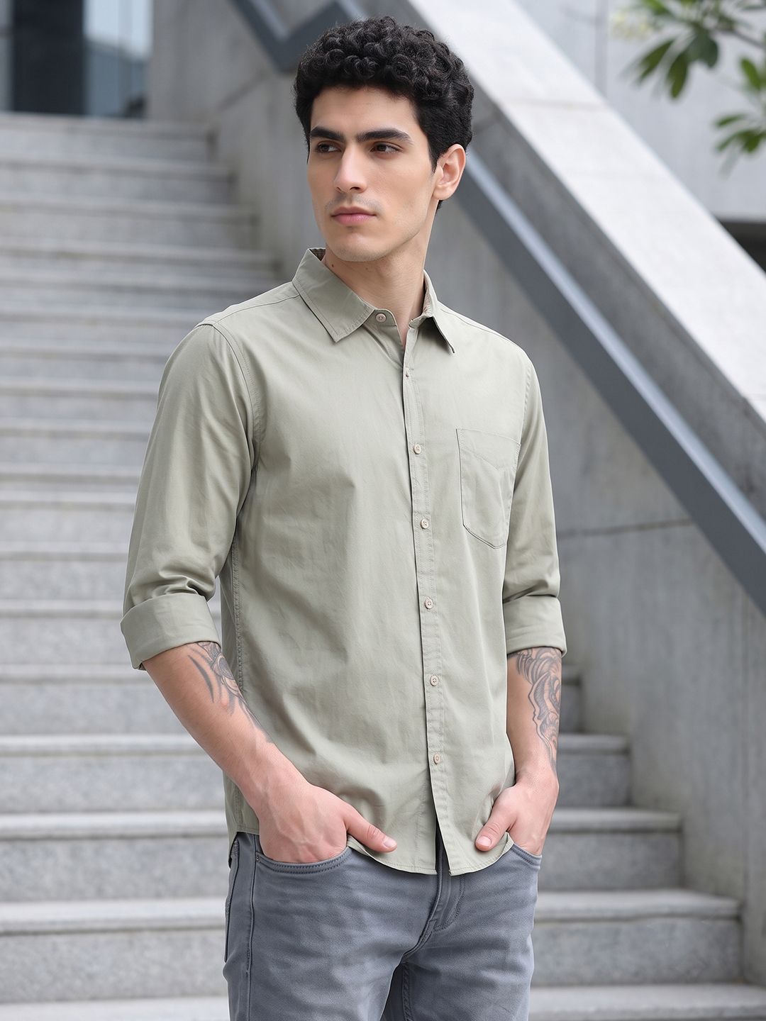 HERE&NOW Men Regular Fit Peach Premium Cotton Casual Shirt