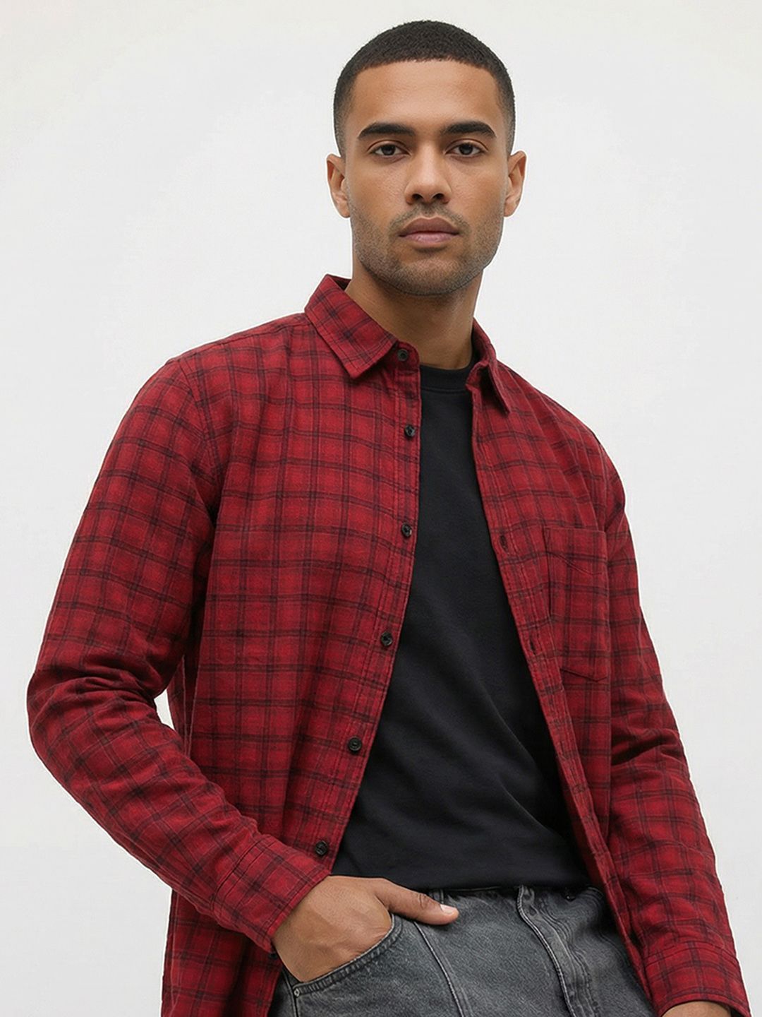 Roadster Life Co. Textured Weave Checked Shirt
