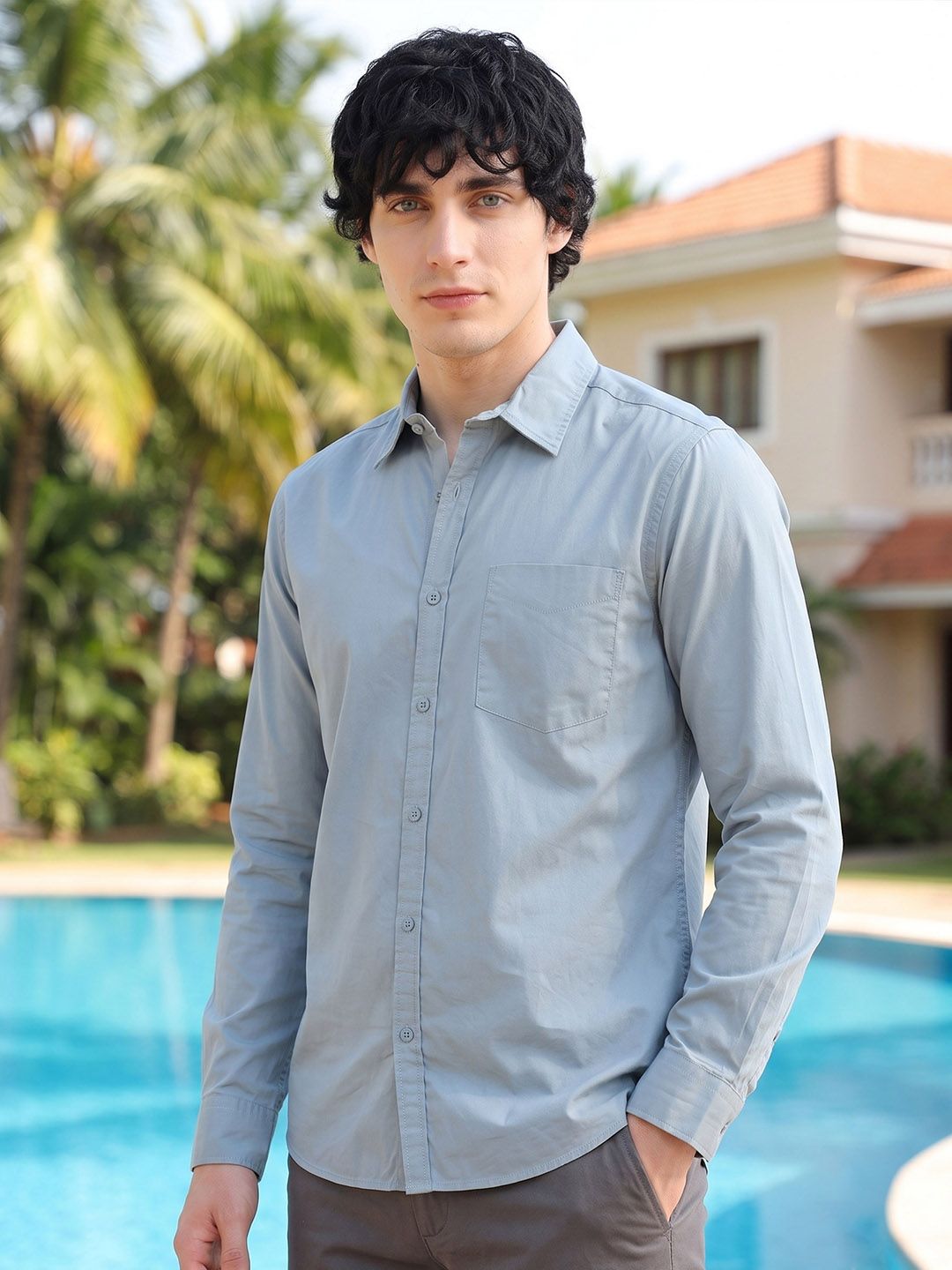HERE&NOW Men Regular Fit Peach Premium Cotton Casual Shirt