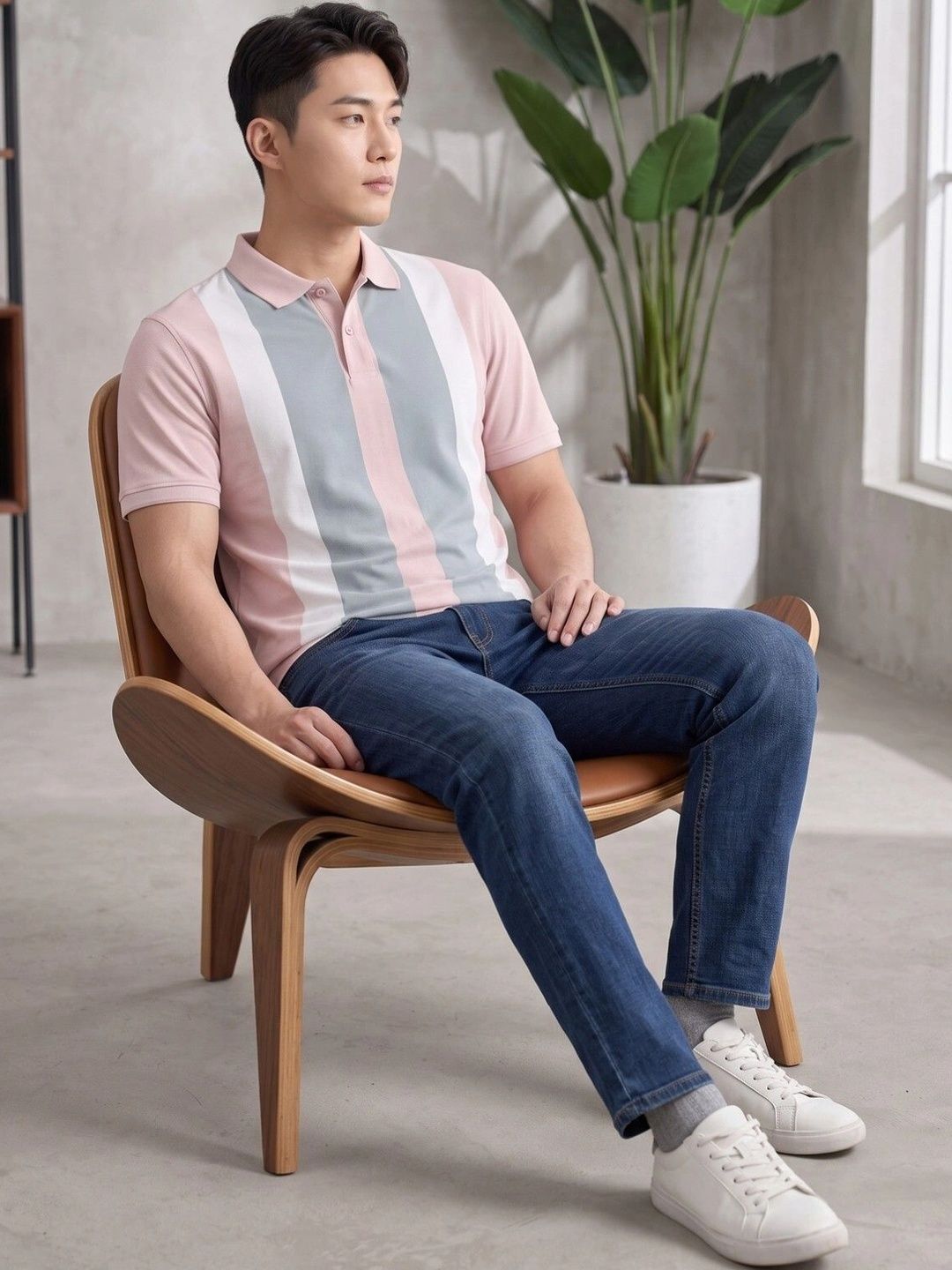 BULLMER Men Striped Polo Collar T-shirt
