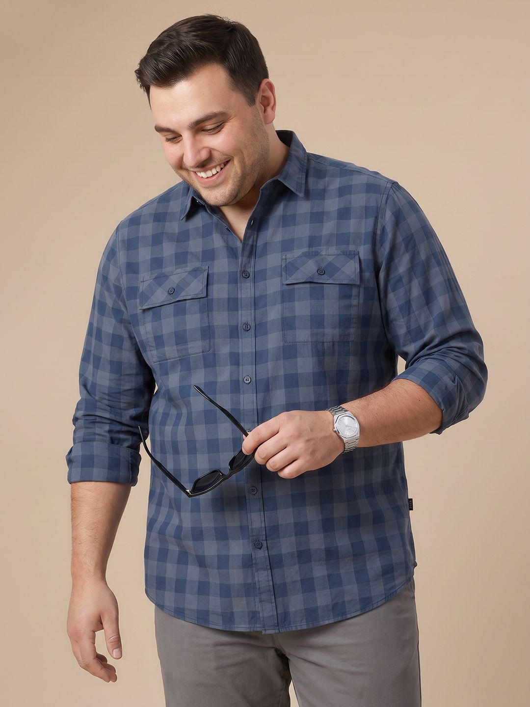 Sztori Plus Size Buffalo Checked Pure Cotton Casual Shirt