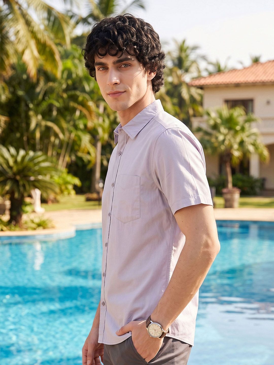 HERE&NOW Men Regular Fit Peach Premium Cotton Casual Shirt