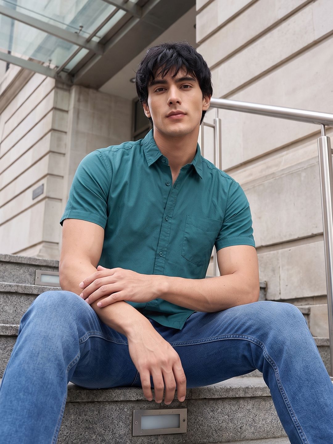 HERE&NOW Men Regular Fit Peach Premium Cotton Casual Shirt