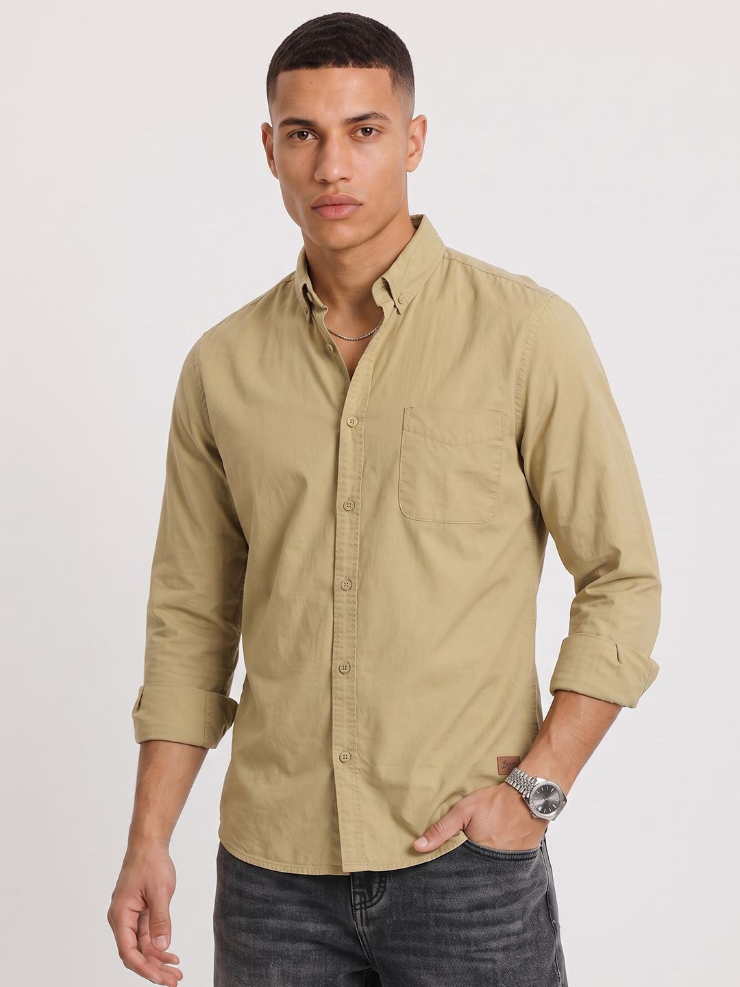 The Roadster Life Co. Button-Down Collar Pure Cotton Casual Shirt