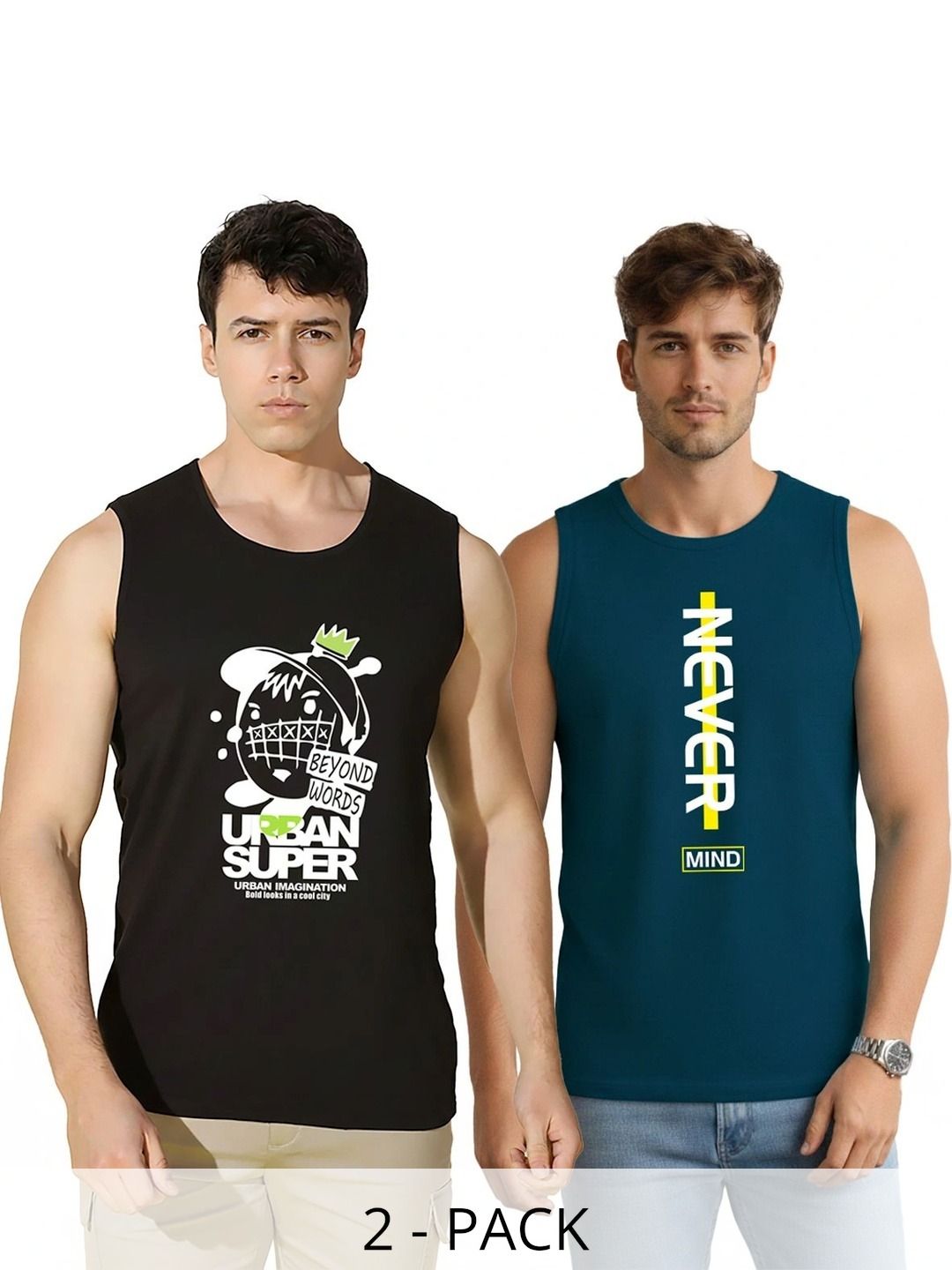SLOWLORIS Men Pack Of 2 Printed Sleeveless Innerwear T-Shirt
