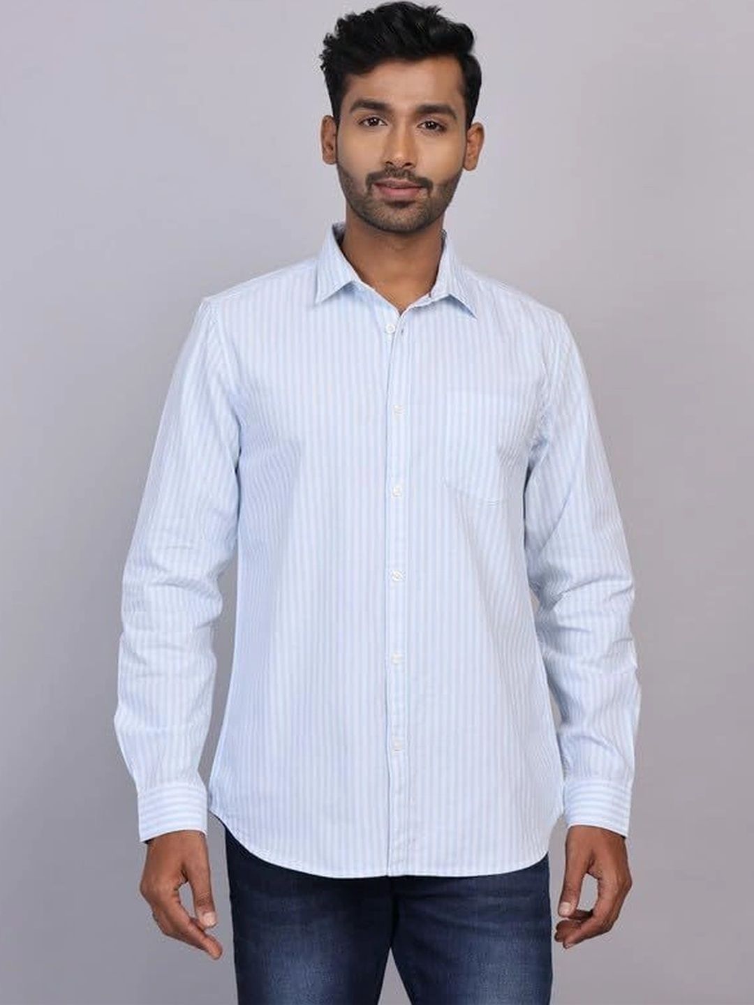 WEARHOUSE Men Classic Striped Casual Shirt