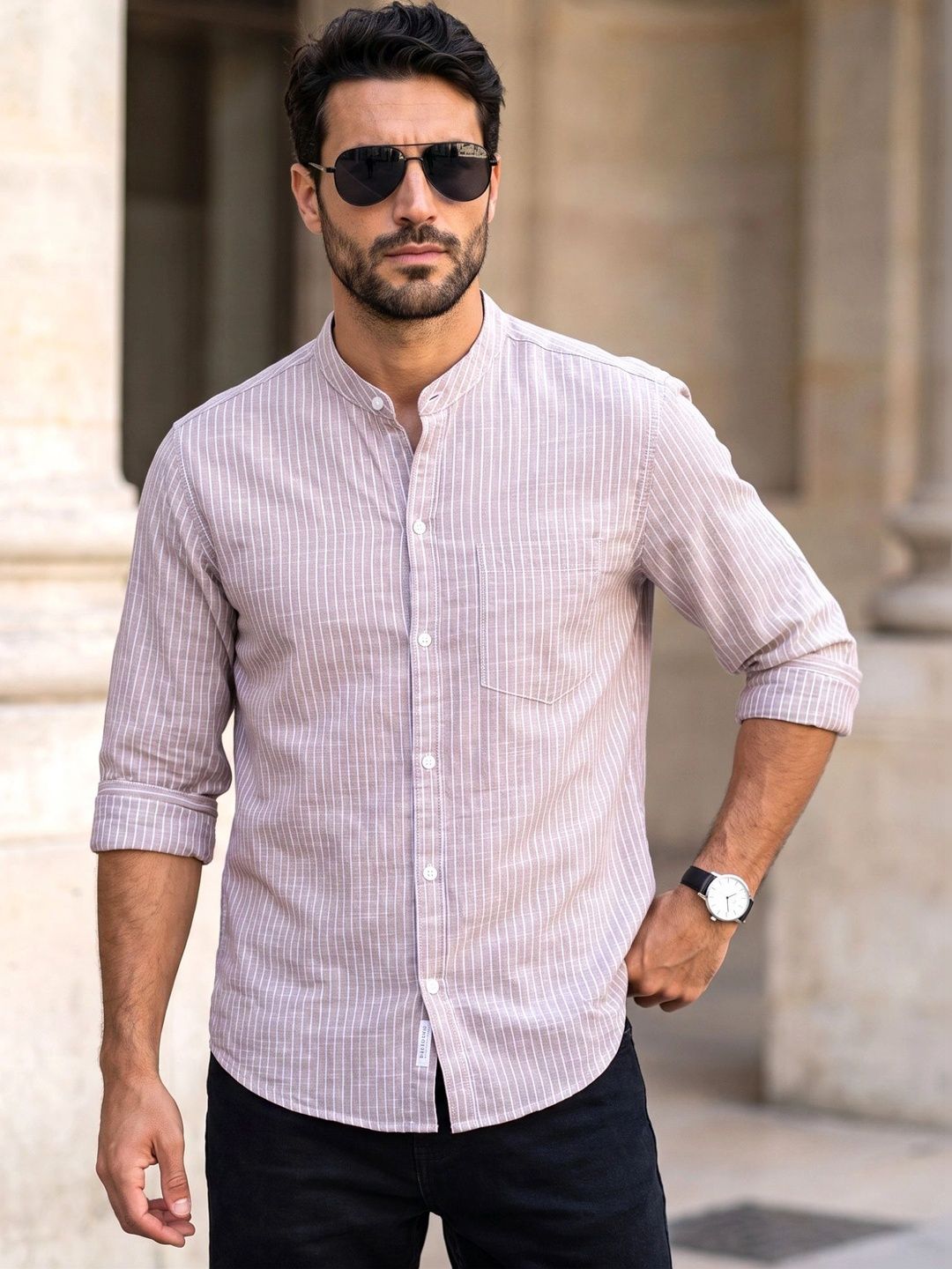 Kuons Avenue Men Classic Striped Casual Shirt