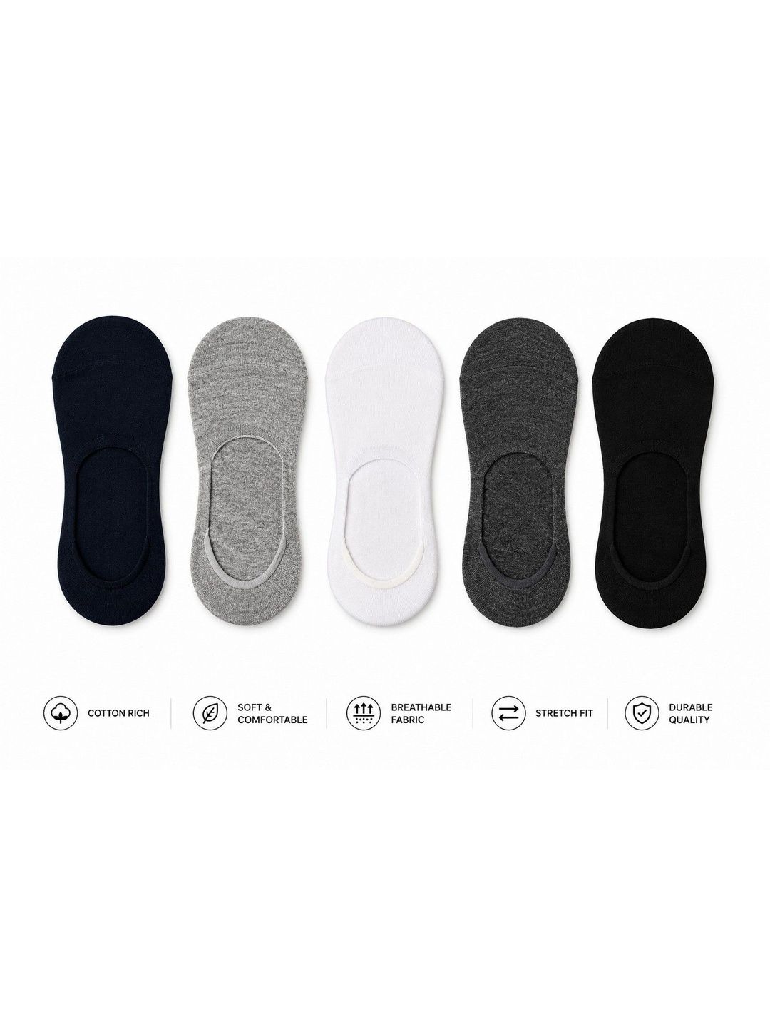 SHOPCASH Men Pack of 5 Cotton Assorted Shoe Liners Socks