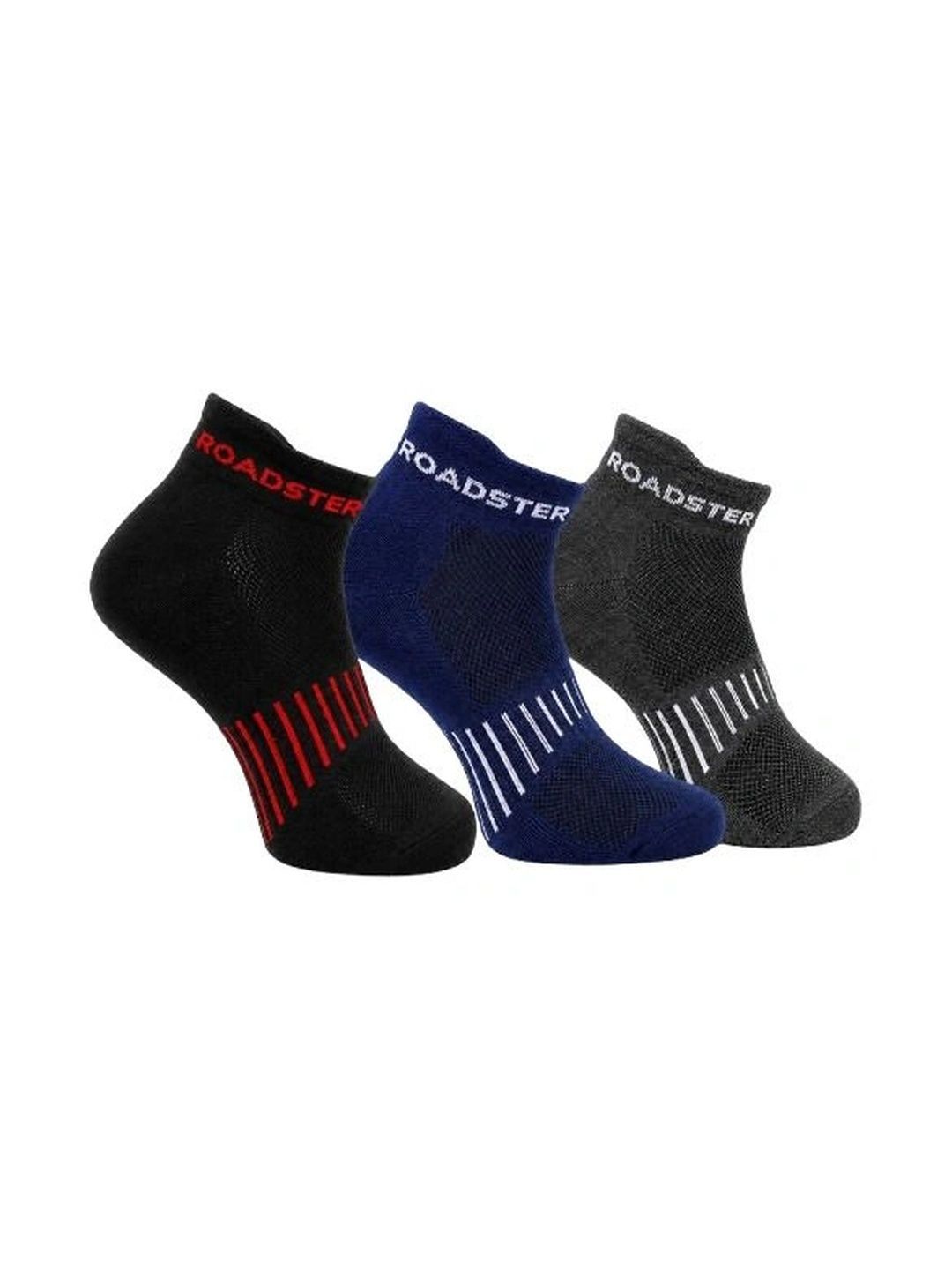 Roadster Men Pack of 3 Cotton Striped Ankle Length Socks