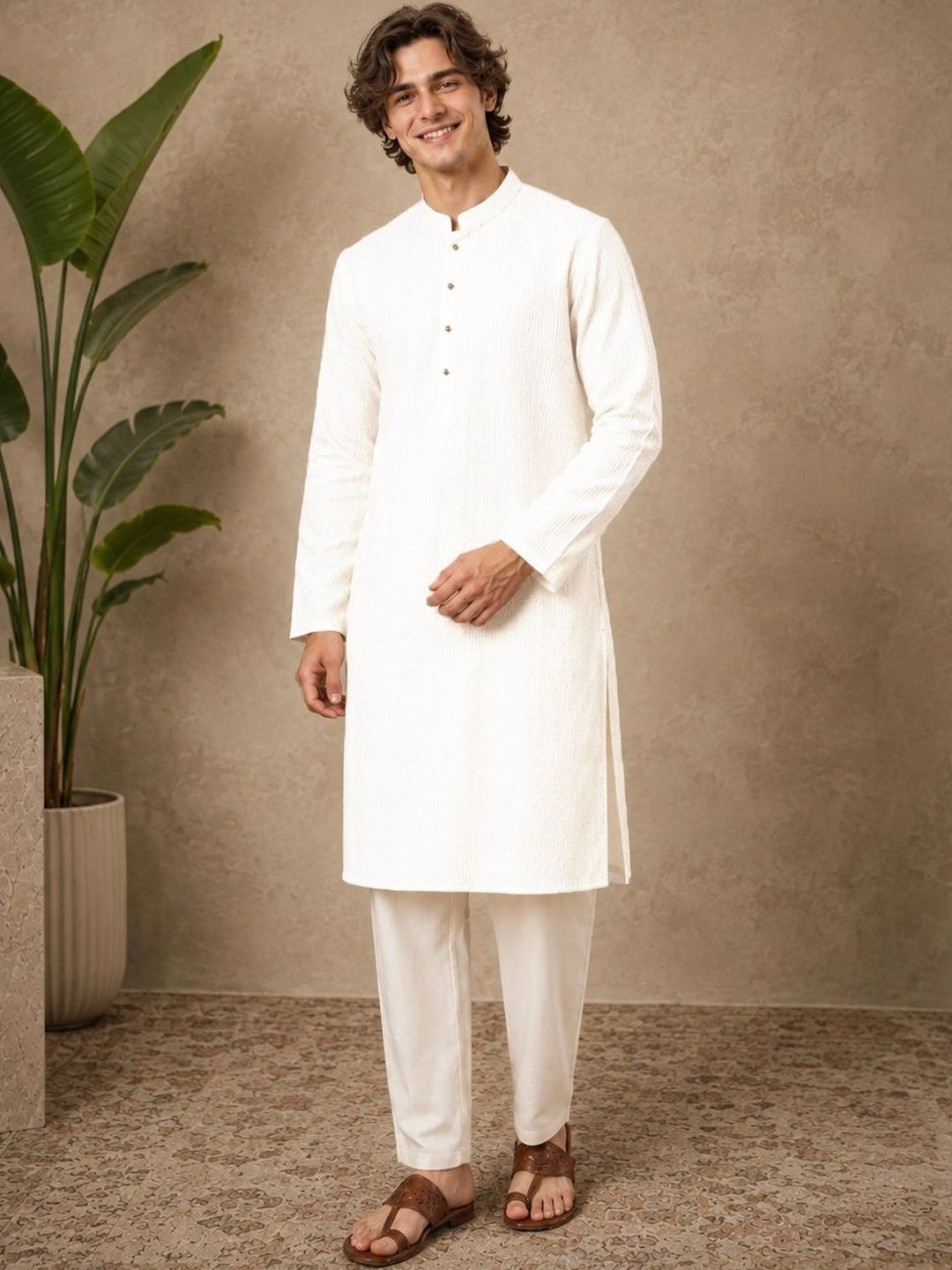 HERE&NOW Men Embroidered Sequinned Liva Kurta