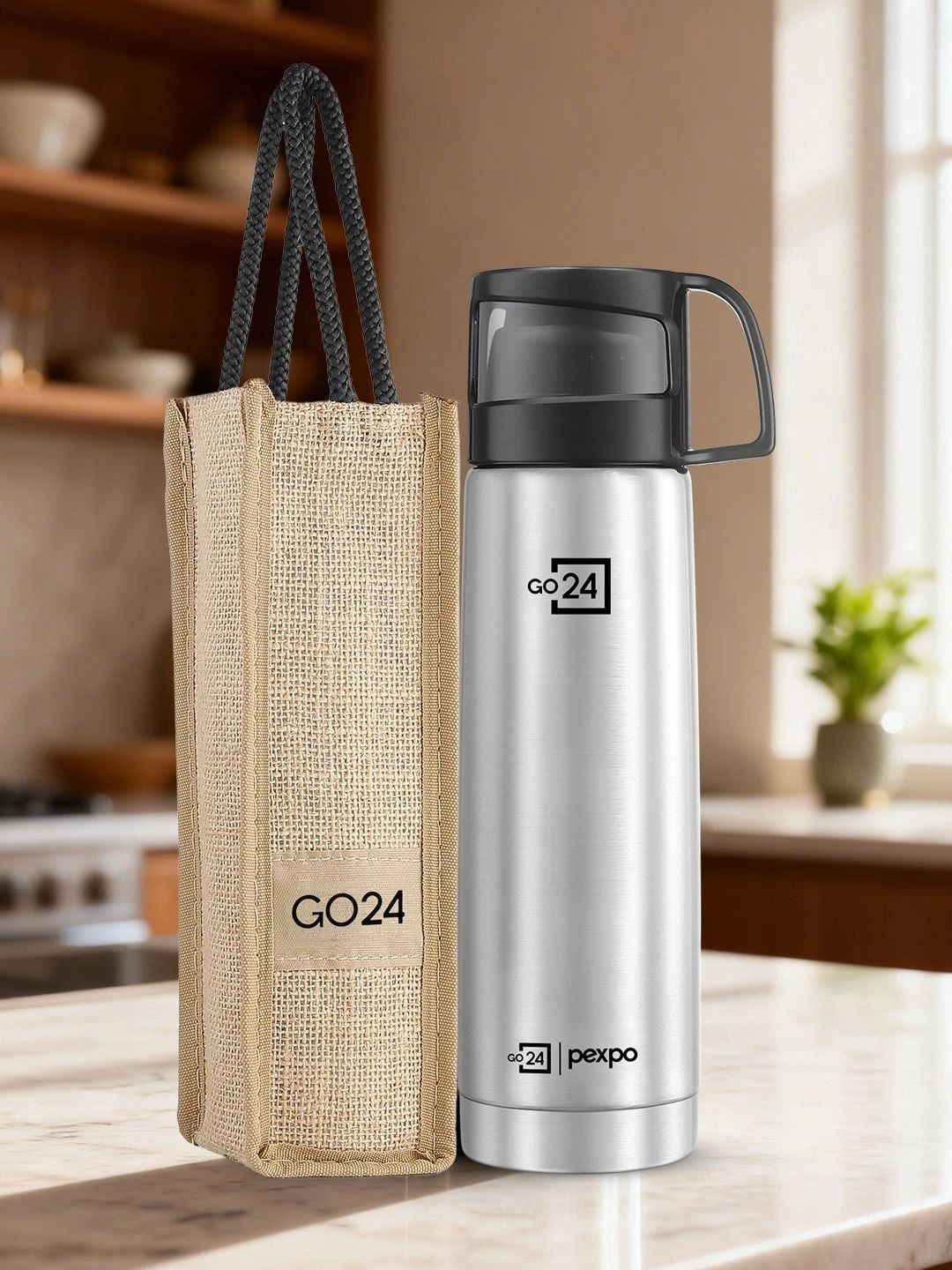 Pexpo Fererro Silver Solid Stainless Steel Spill Proof Flask - 500ml