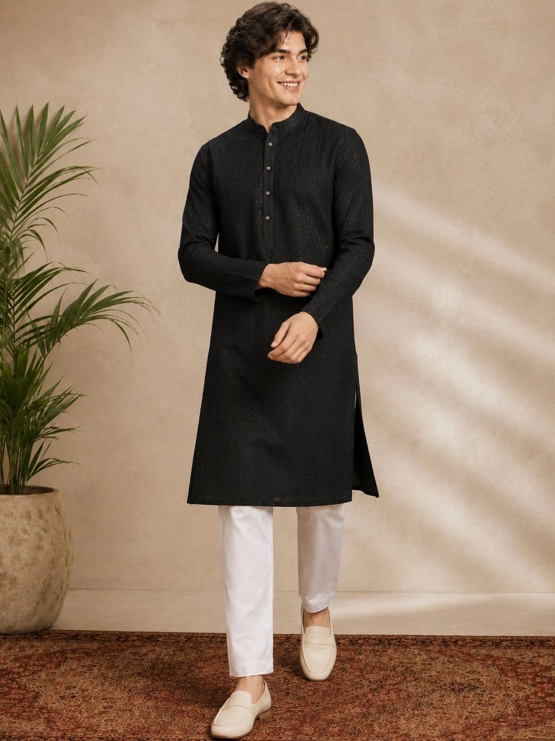 HERE&NOW Men Embroidered Sequinned Liva Kurta