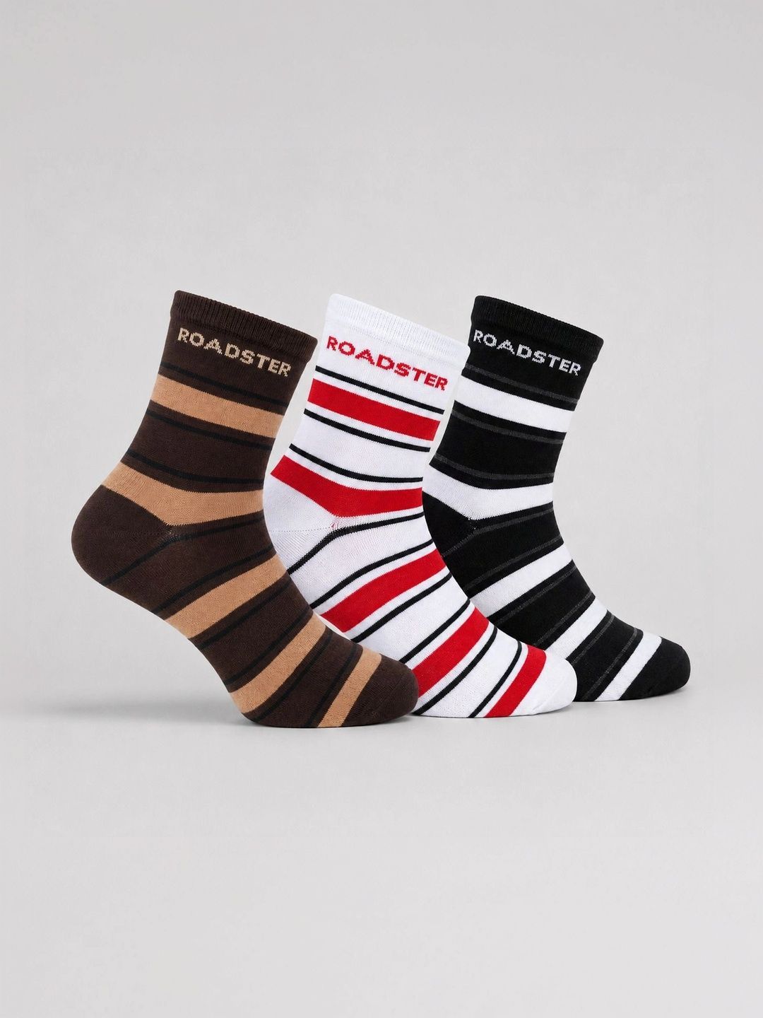 Roadster Men Pack of 3 Cotton Striped Above Ankle Socks