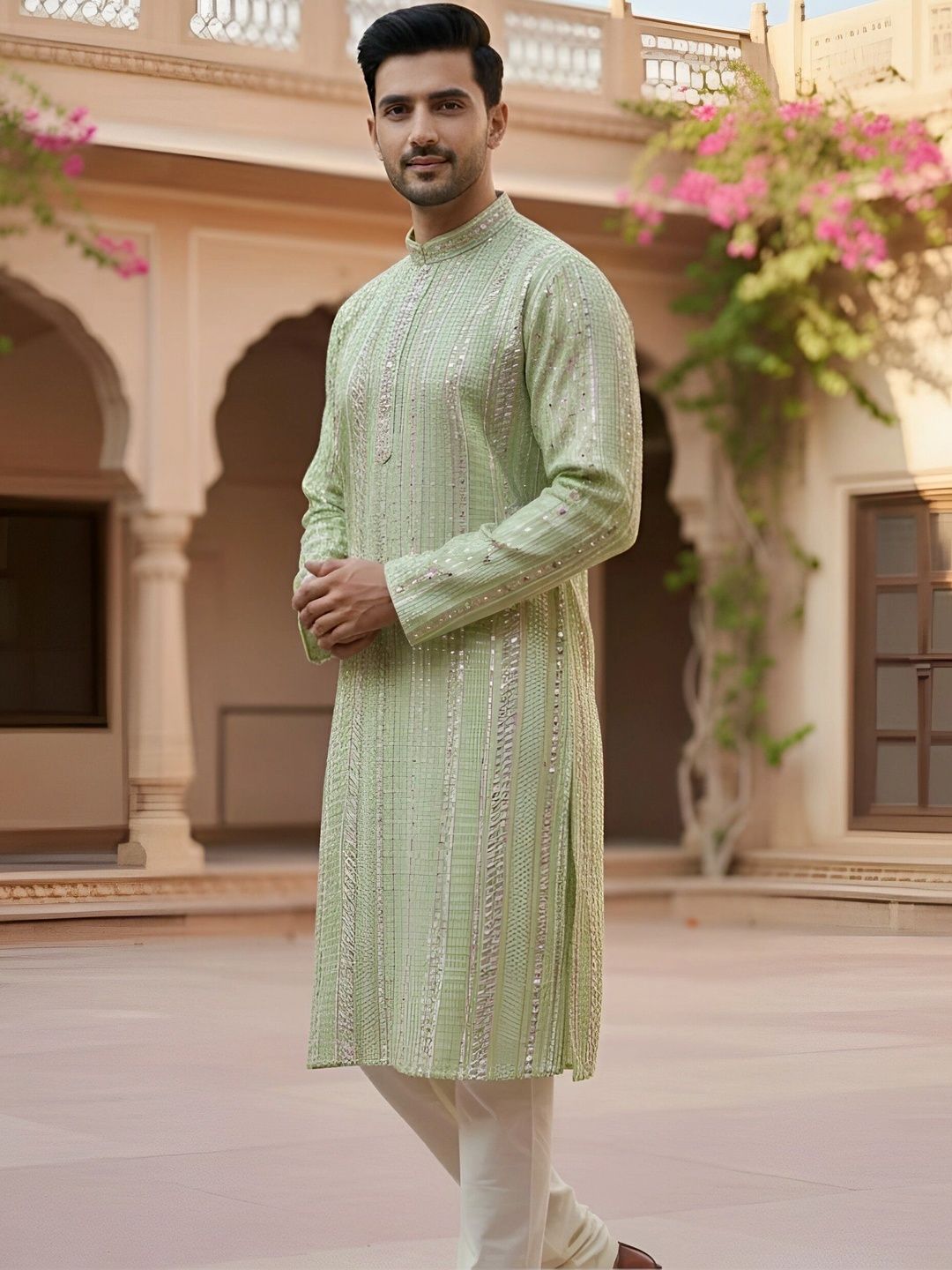 The Dapperman Men Ethnic Motifs Embroidered Sequinned Indie Prints Kurta
