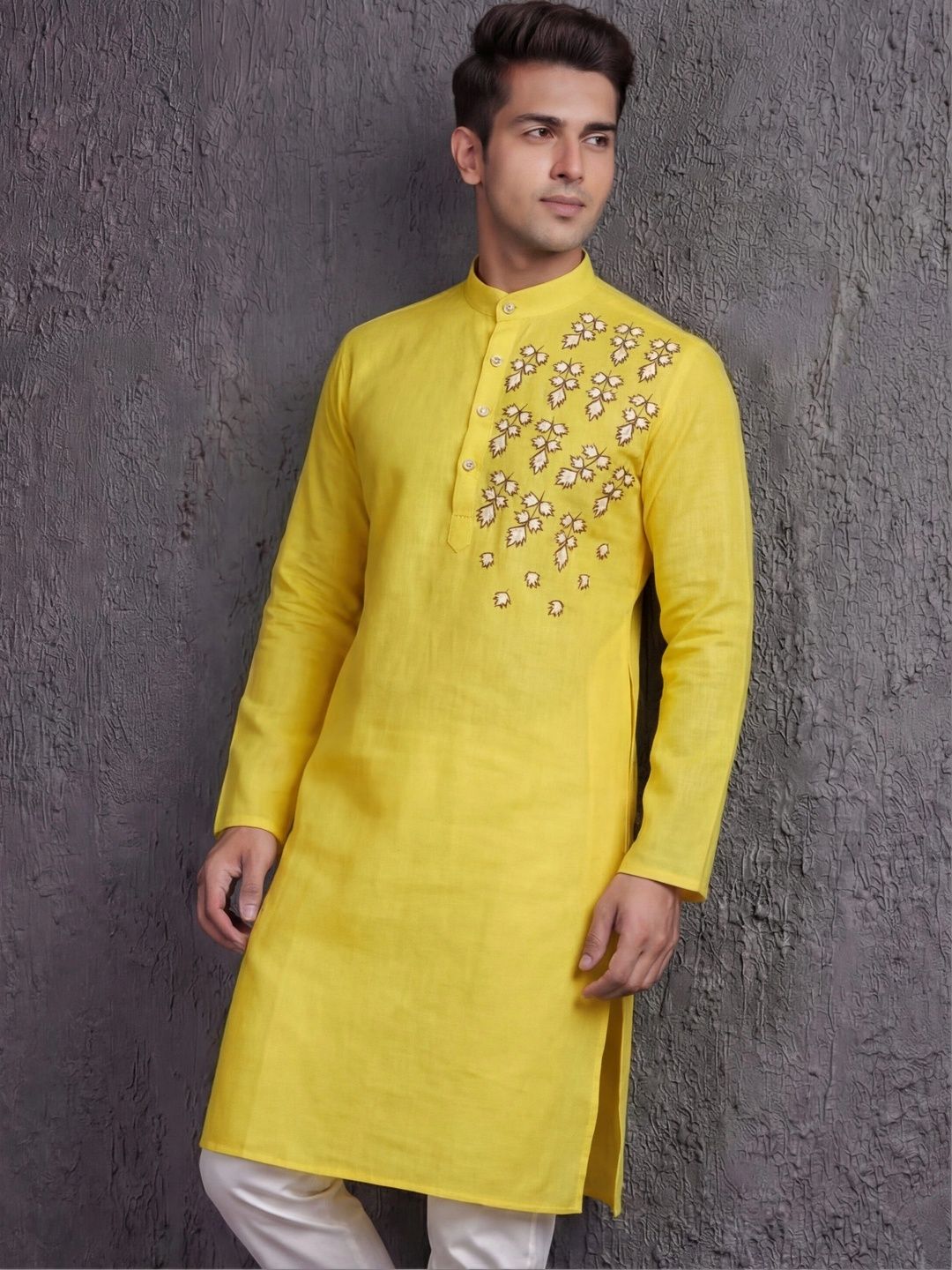 Tibra Collection Men Embroidered Thread Work Floral Kurta