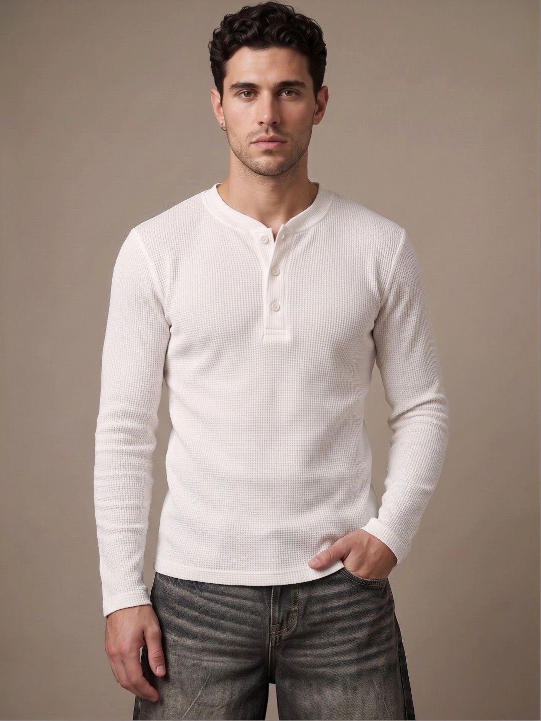 glitchez Men's Henley Neck Solid T-shirt
