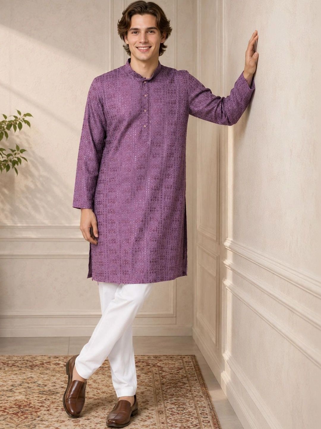 House of Pataudi Men Embroidered Sequinned Kurta