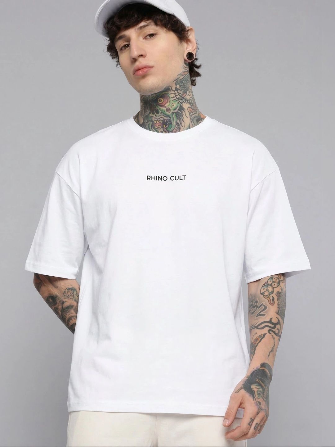 HERE&NOW Men Typography Printed Drop-Shoulder Sleeves T-shirt