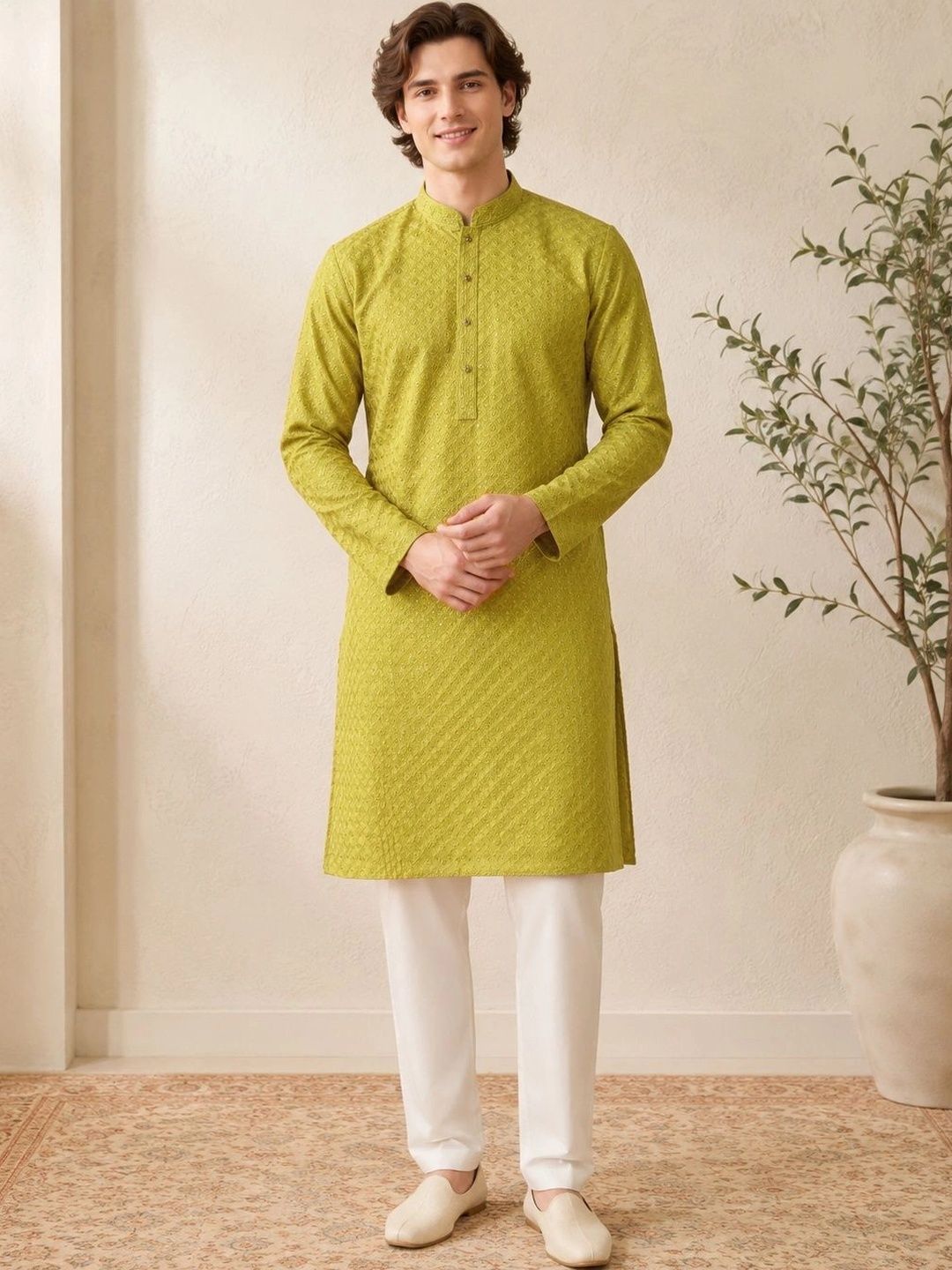 House of Pataudi Men Embellished Sequinned Kurta