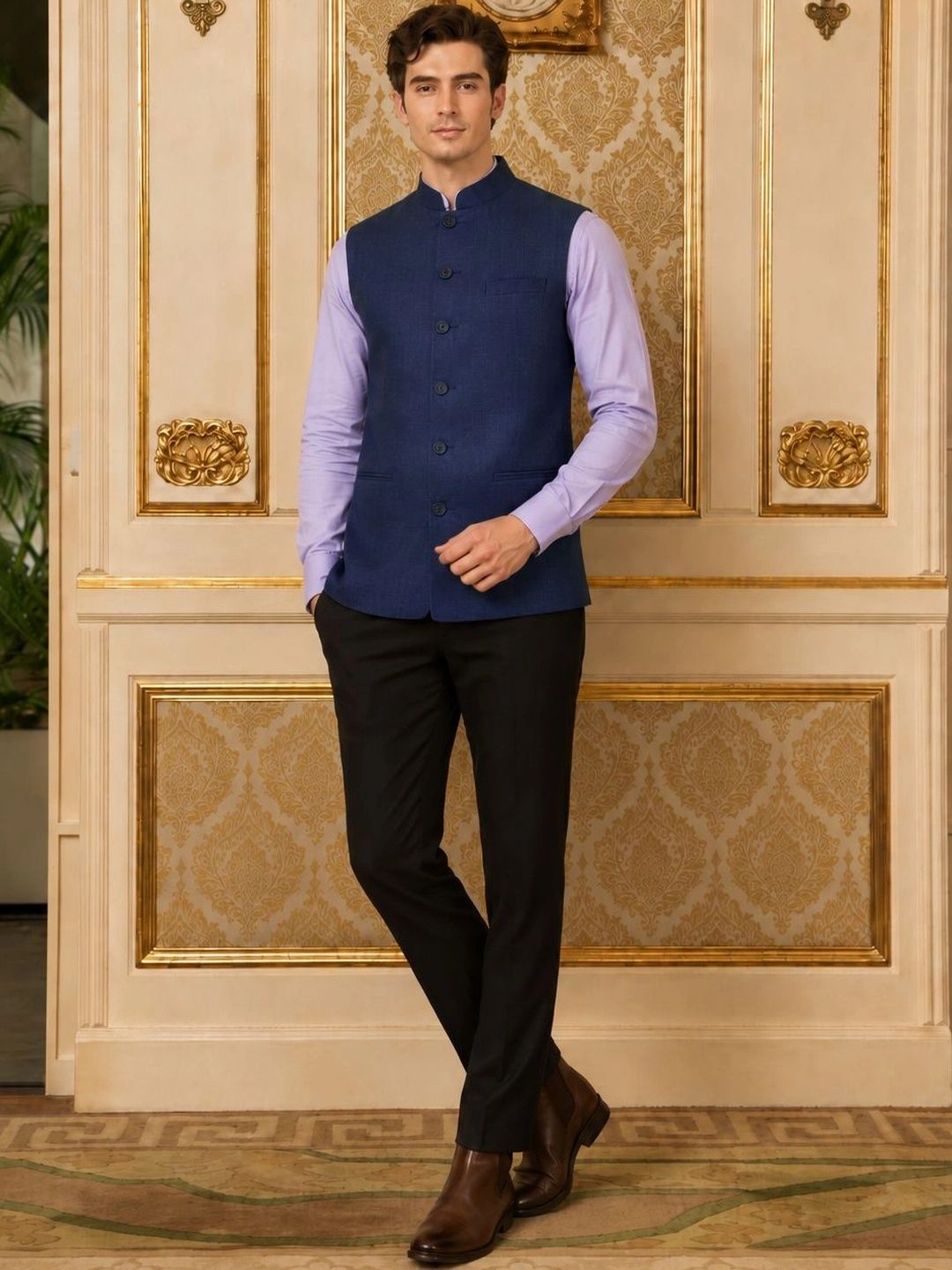Anouk Men Solid Nehru Jacket
