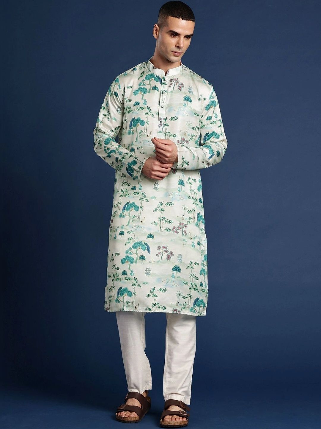 PulseIQ Men Geometric Printed Floral Kurta