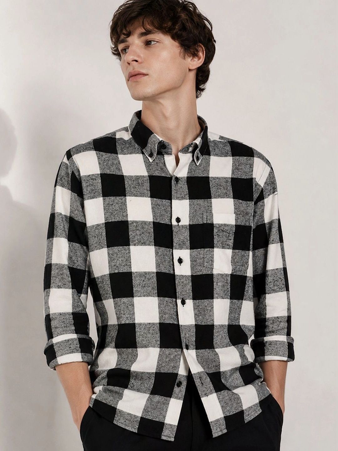 Hancock Standard Slim Fit Checked Flannel Weave Button Down Collar Pure Cotton Shirt