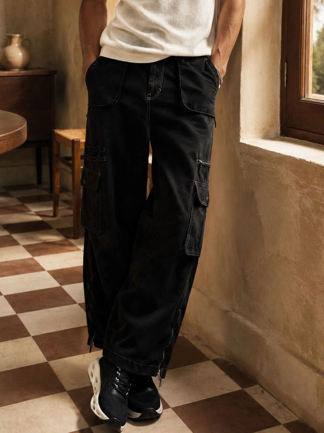 Eszett Men Baggy High-Rise No Fade Cargo Styles Jeans