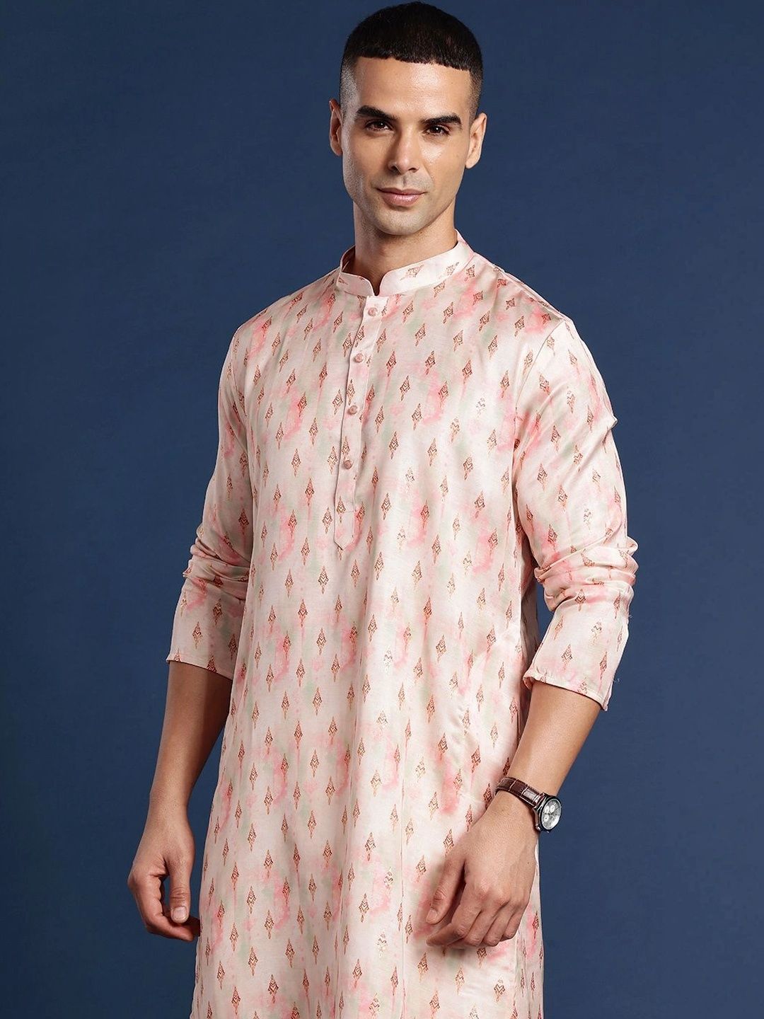 PulseIQ Men Geometric Printed Floral Kurta