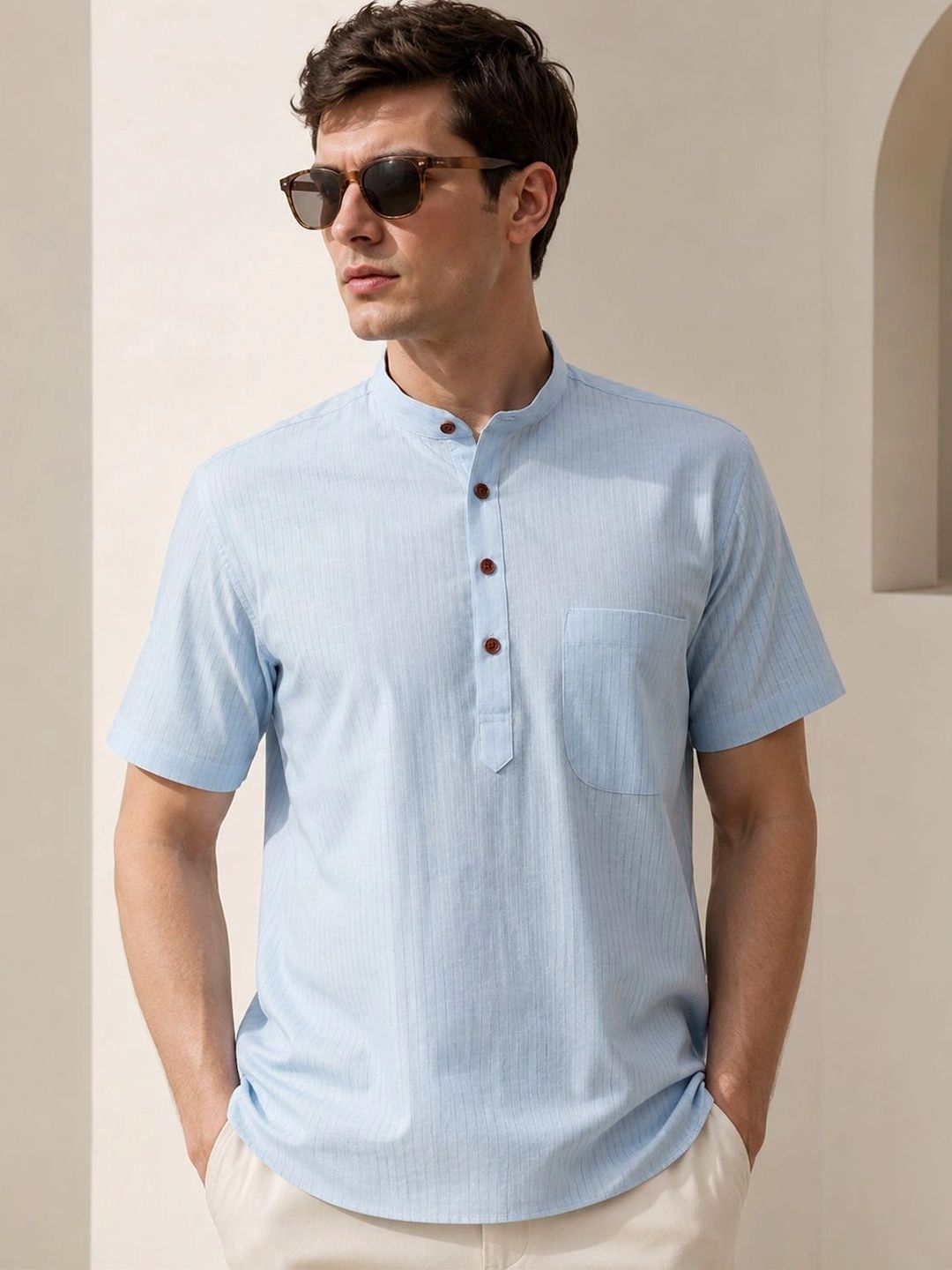 Hancock Men Striped Pure Cotton Summer Sheer Kurta
