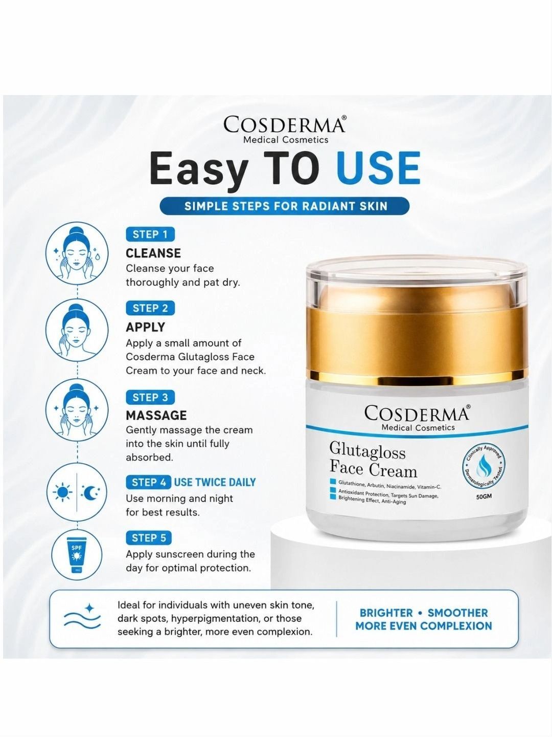 Buy COSDERMA Glutagloss Face Cream with Vitamin C Glutathione Skin Formula 50 g - Day Cream for Unisex 35878324