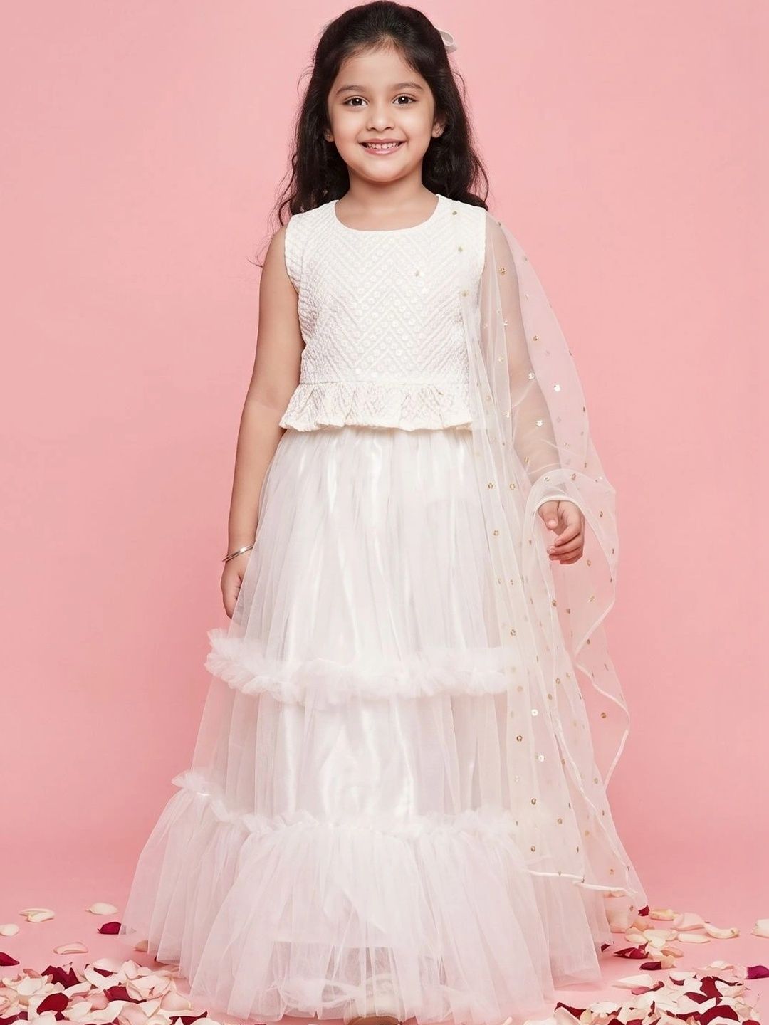KALINI Girls Embellished Thread Work Ready to Wear Lehenga & Blouse With Dupatta deal from myntra
