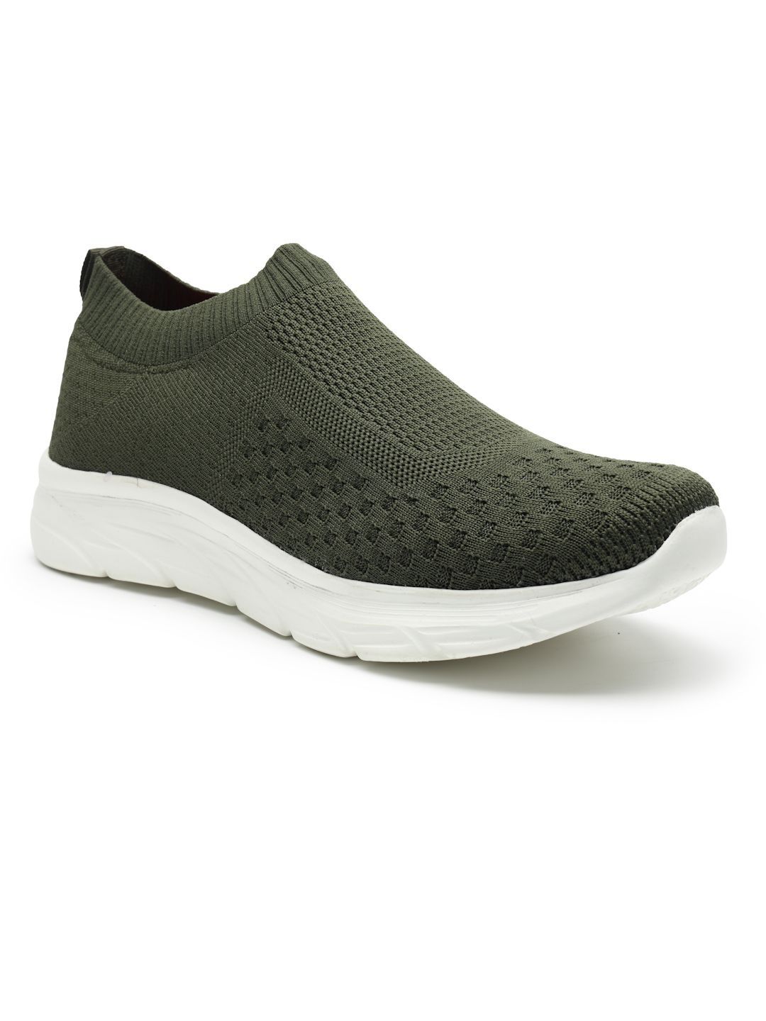KRAASA Knitted Green Textile Slip-On Walking Shoes