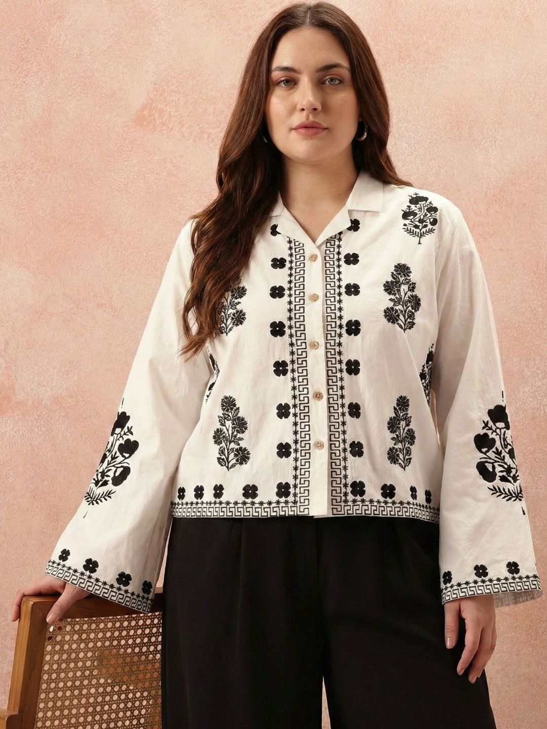 Casual Embroidered Shirt all about you Women Comfort Floral Printed Casual Shirt