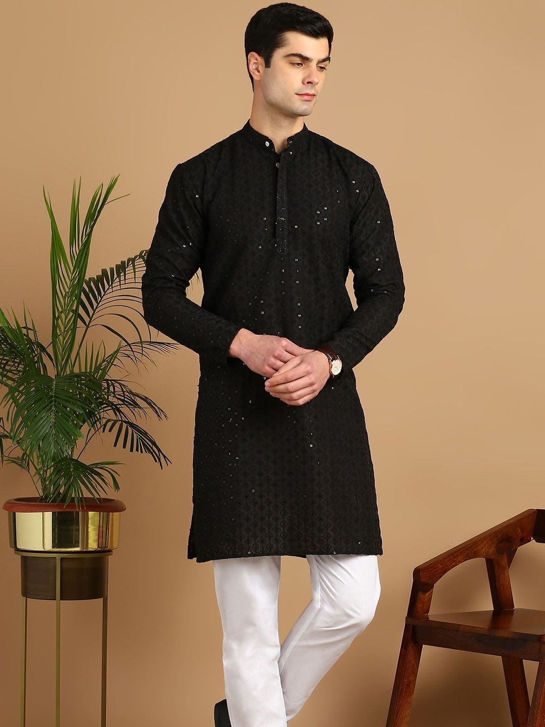 Anouk Mirage Men Geometric Embroidered Thread Work Kurta