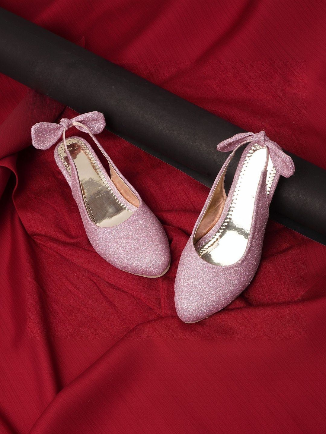 LMG Lifestyle LMG Lifestyle Girls Textured Party Kitten Pumps with Bows
