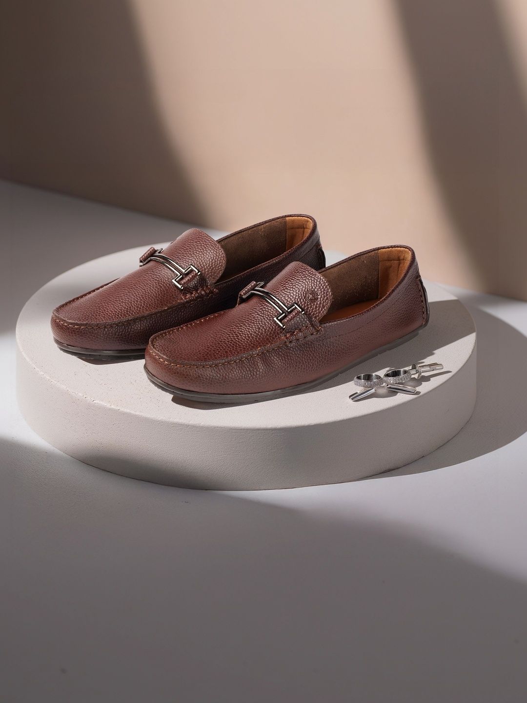 Ruosh Men Embellished Textured Leather Loafers