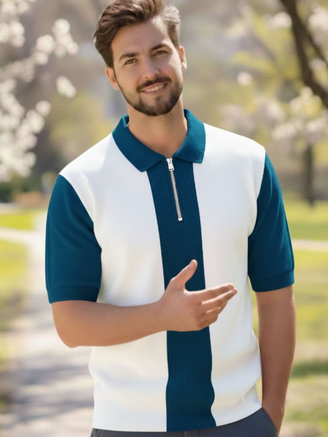 ENITOR Men Colourblocked Polo Collar T-shirt