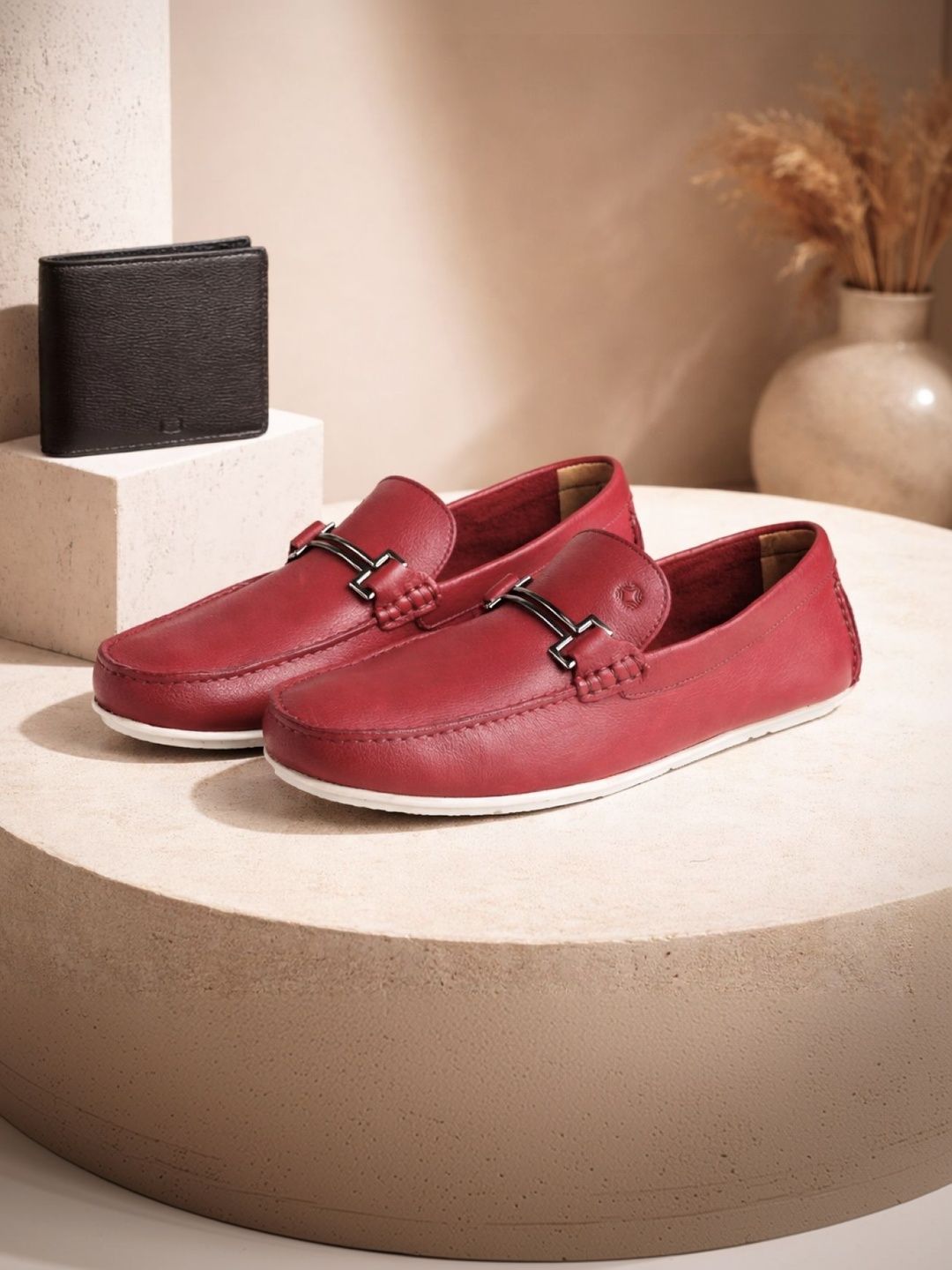 Ruosh Men Solid Leather Horsebit Loafers