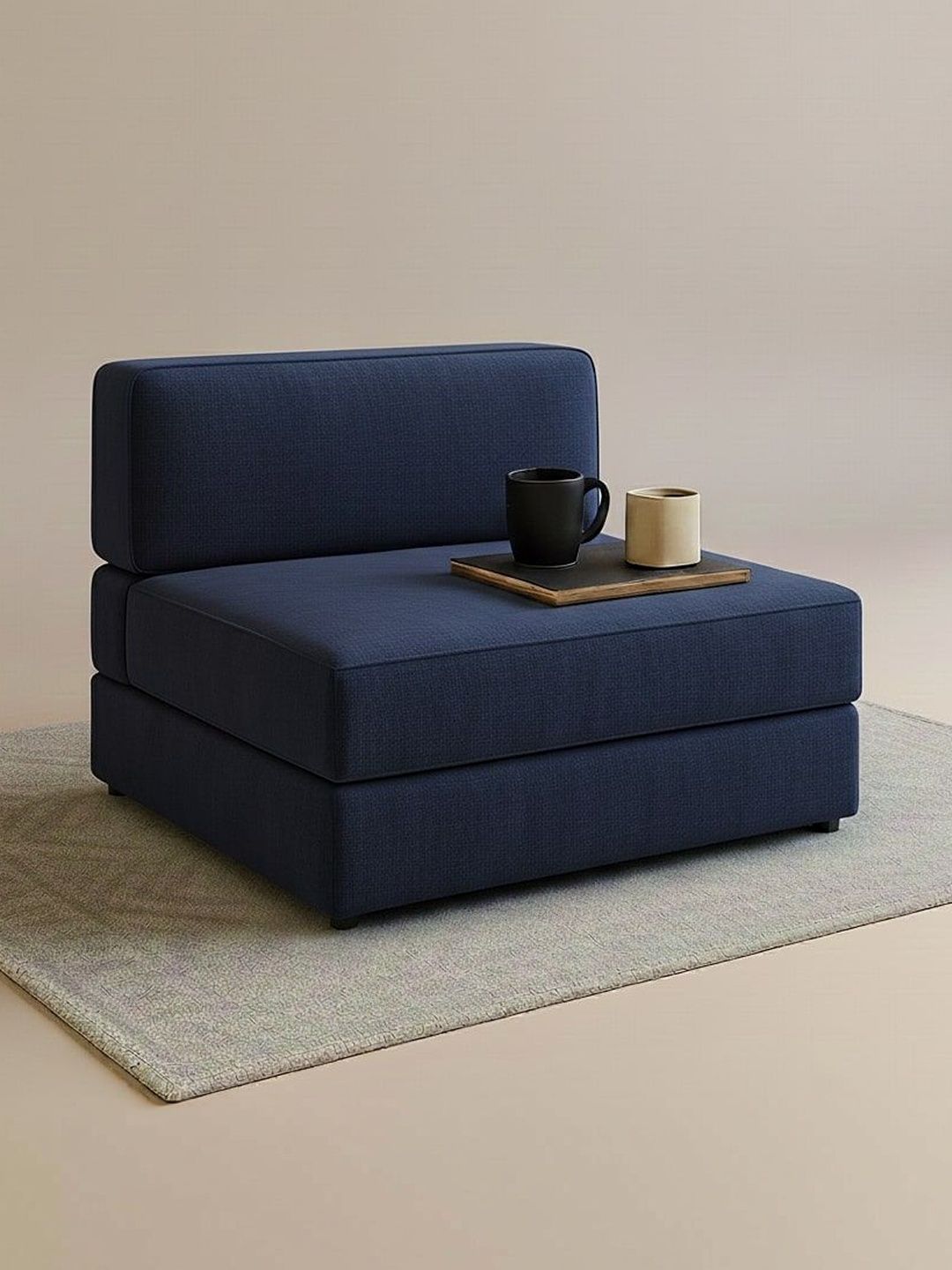 Pum Pum Pum Pum Navy Blue Leatherette 2 Seater Foldable Sofa Cum Bed